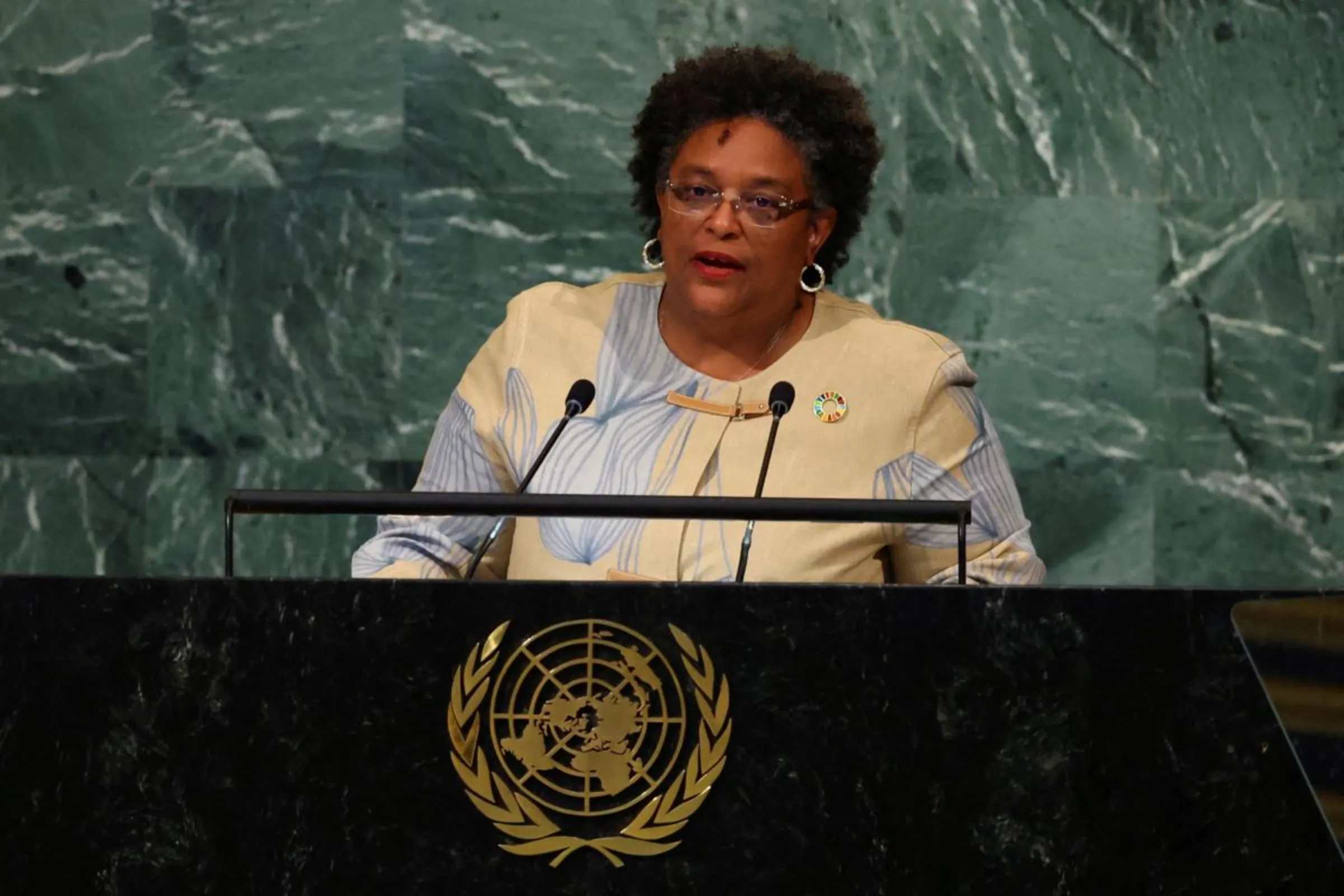 Prime Minister of Barbados Mia Mottley addresses the 77th Session of the United Nations General Assembly at U.N. Headquarters in New York City, U.S., September 22, 2022