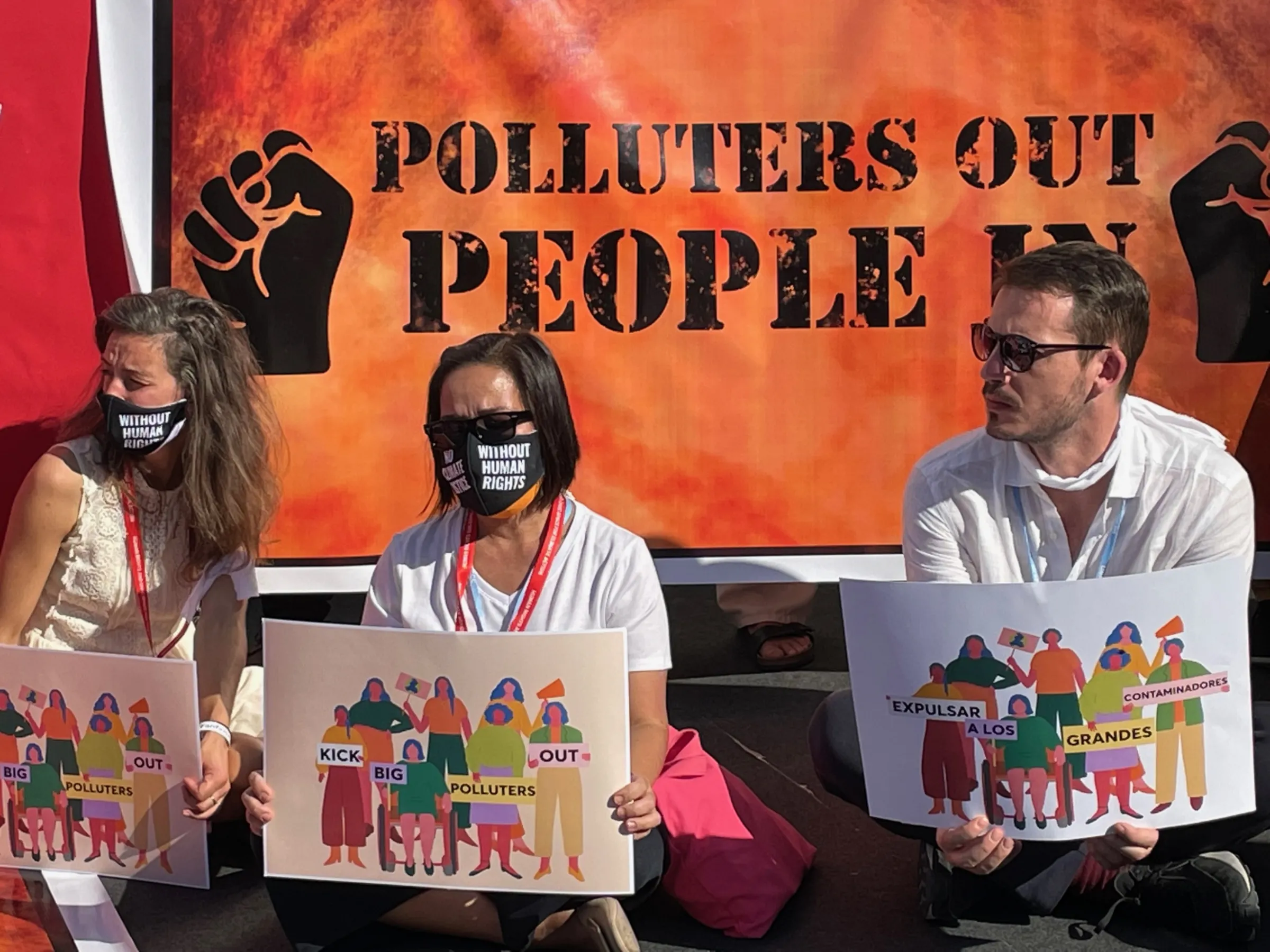 Climate activists demonstrate at the COP27 climate summit in Egypt against the presence of fossil-fuel industry representatives at the talks, Sharm El-Sheikh, Egypt, November 10, 2022. Thomson Reuters Foundation/Megan Rowling