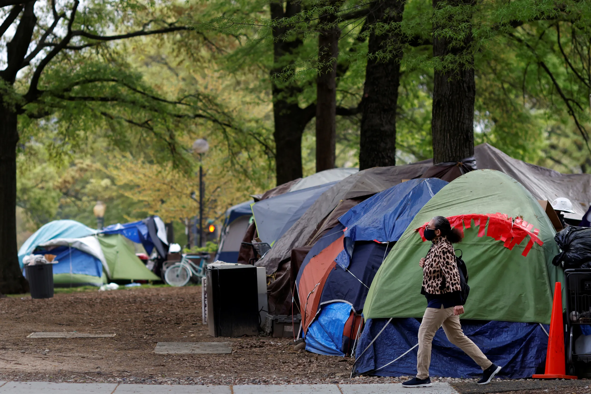 Tents where homeless people camp are seen just blocks from the White House on Virginia Avenue in Washington, D.C., April 12, 2021