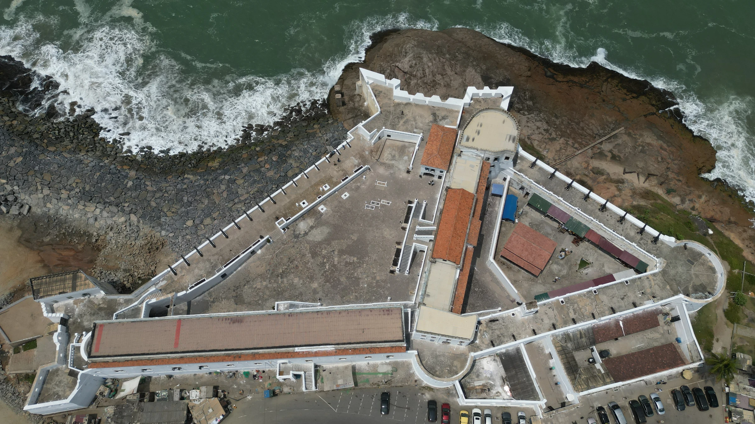 An ariel view of Cape Coast Castle on the Cape Coast, Ghana on Aug 9, 2022