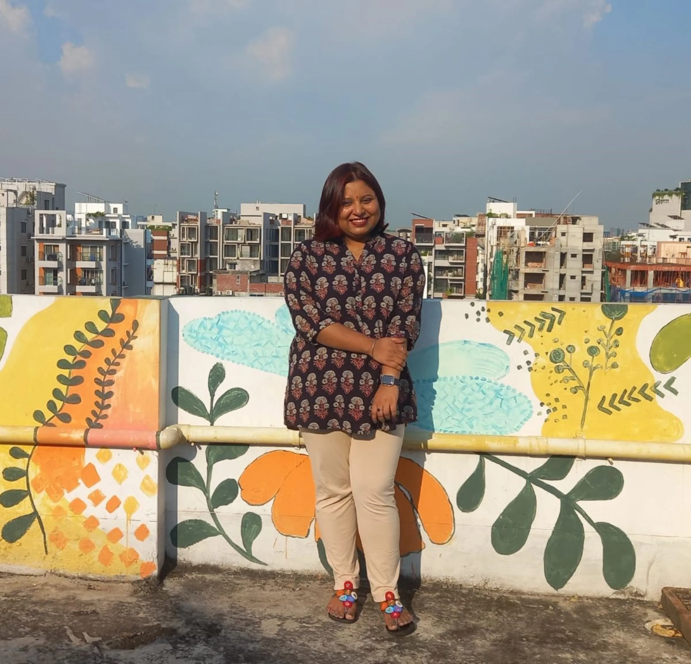 Tawhida Shiropa, founder of Moner Bondhu - one of the first organisations to applying a climate lens while providing mental health support to remote areas, poses for a photo, Dhaka, Bangladesh, July 31, 2023, Thomson Reuters Foundation/ Md. Tahmid Zami