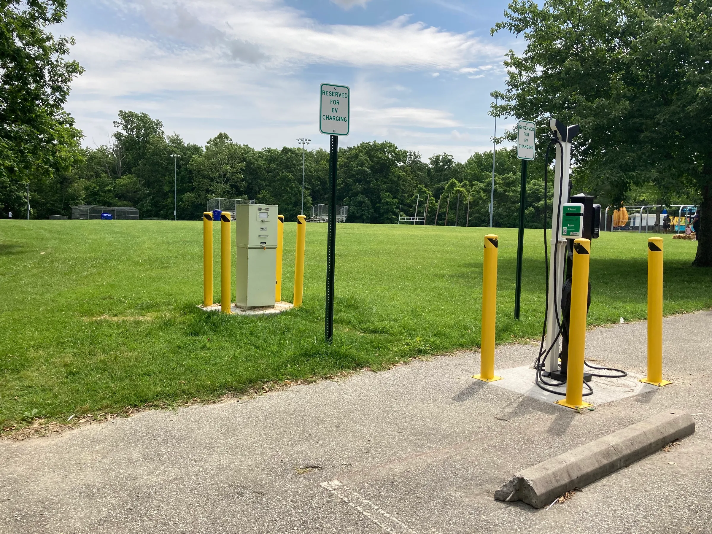 A newly installed electric-vehicle charger at a park in Prince George’s County