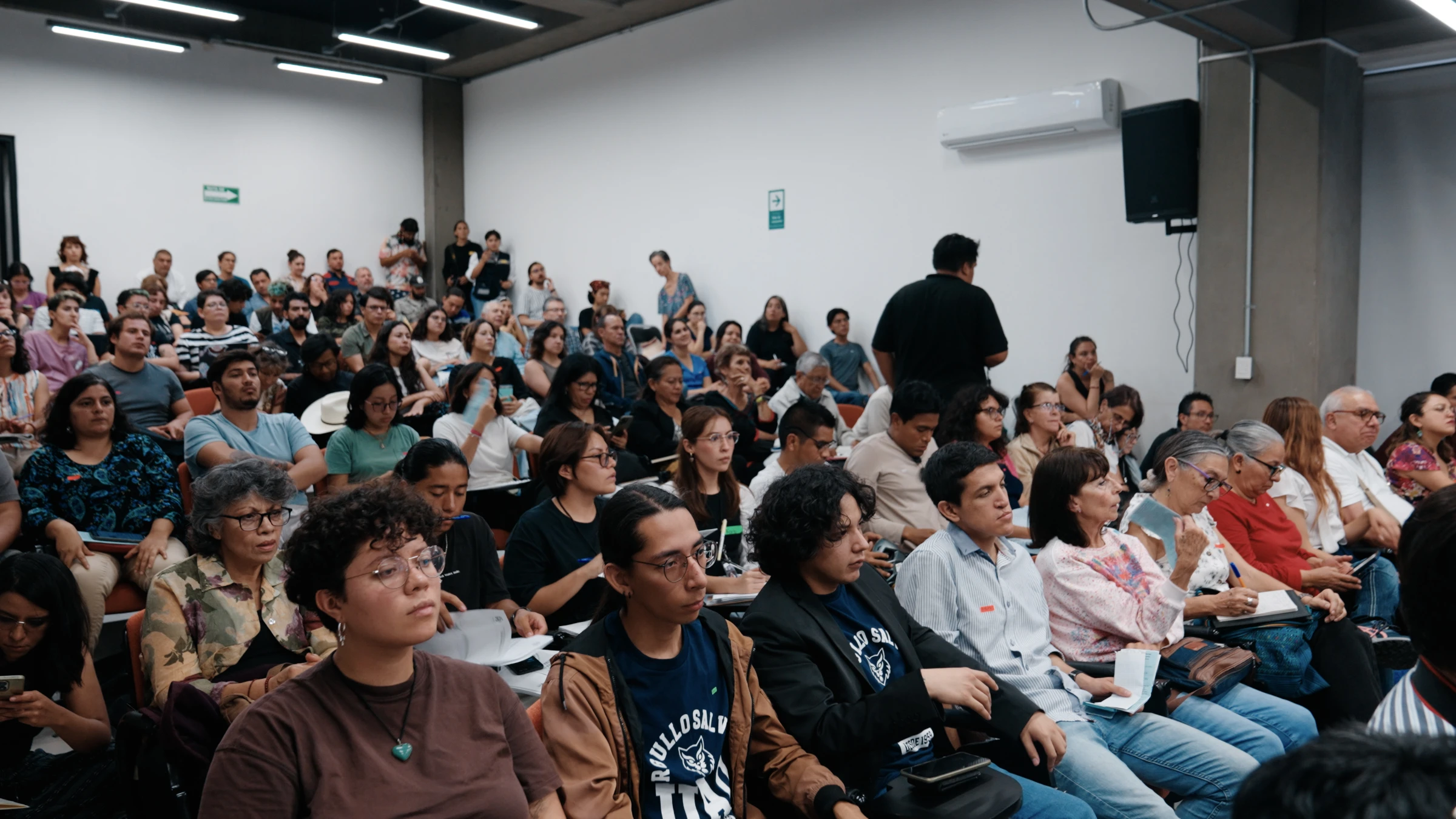Audience at a community forum at the Autonomous University of Querétaro about a water bill that proposes recycling sewage water for domestic consumption. Querétaro city, Querétaro, Mexico. July 22, 2025. Thomson Reuters Foundation/ Fintan McDonnell