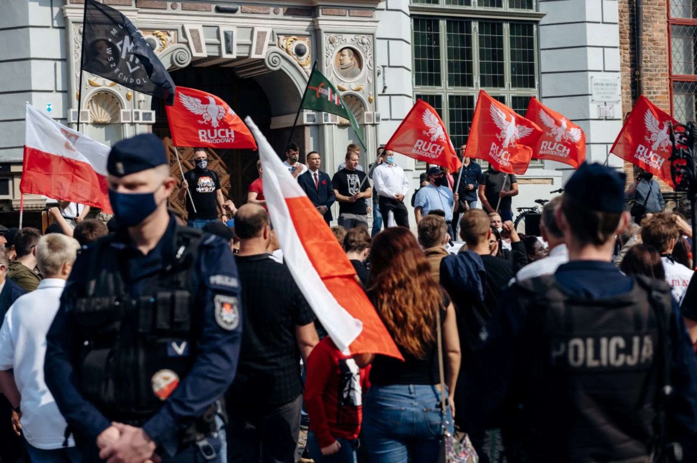 Polish nationalists gather for demonstration 'Gdansk against rainbow aggression' to protest against LGBT+ 'ideology' in Gdansk, Poland, September 12, 2020. Agencja Gazeta/Bartosz Banka via REUTERS