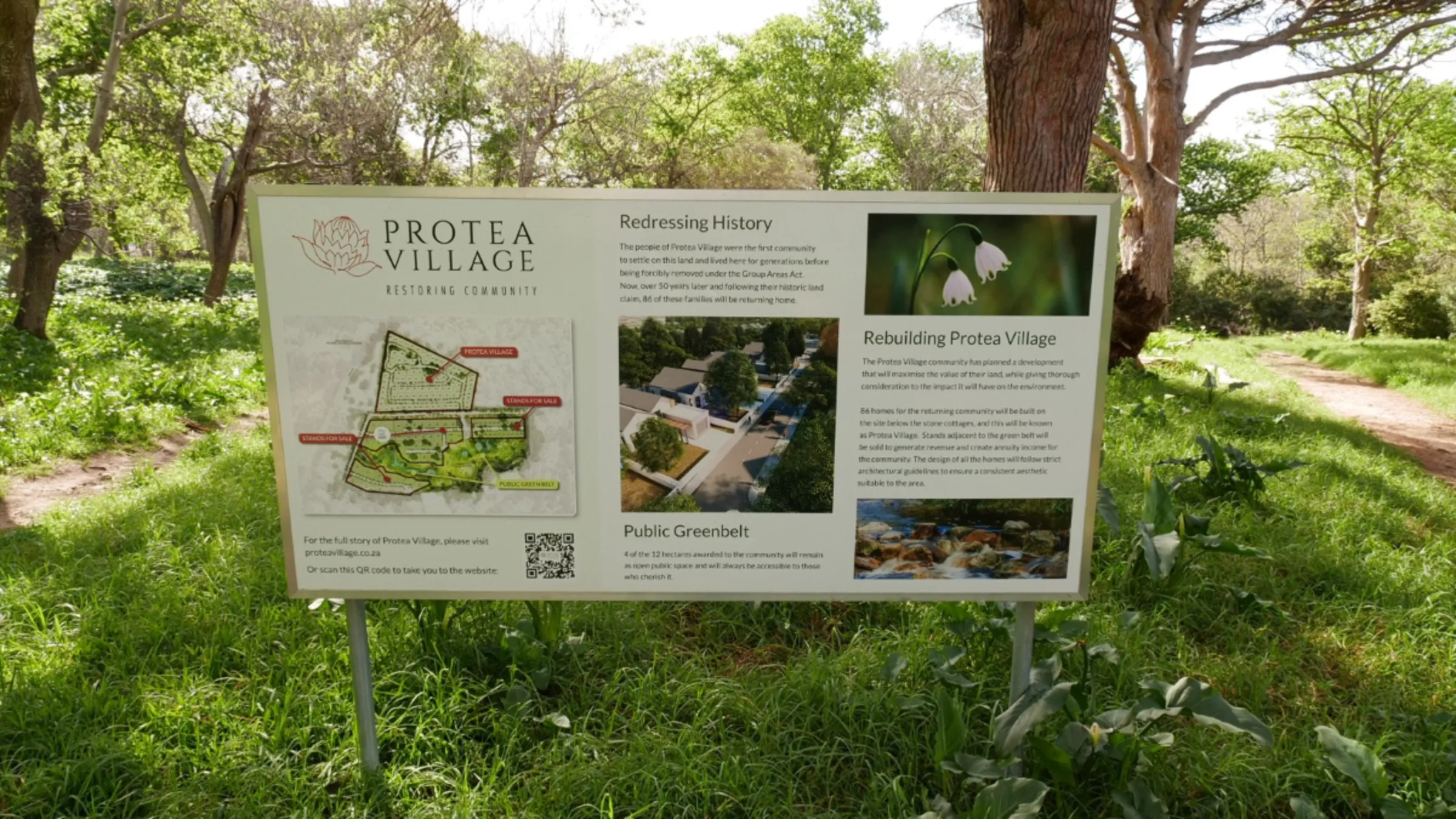 A sign displaying the plans for the Protea Village development in Cape Town, South Africa, September 7, 2023