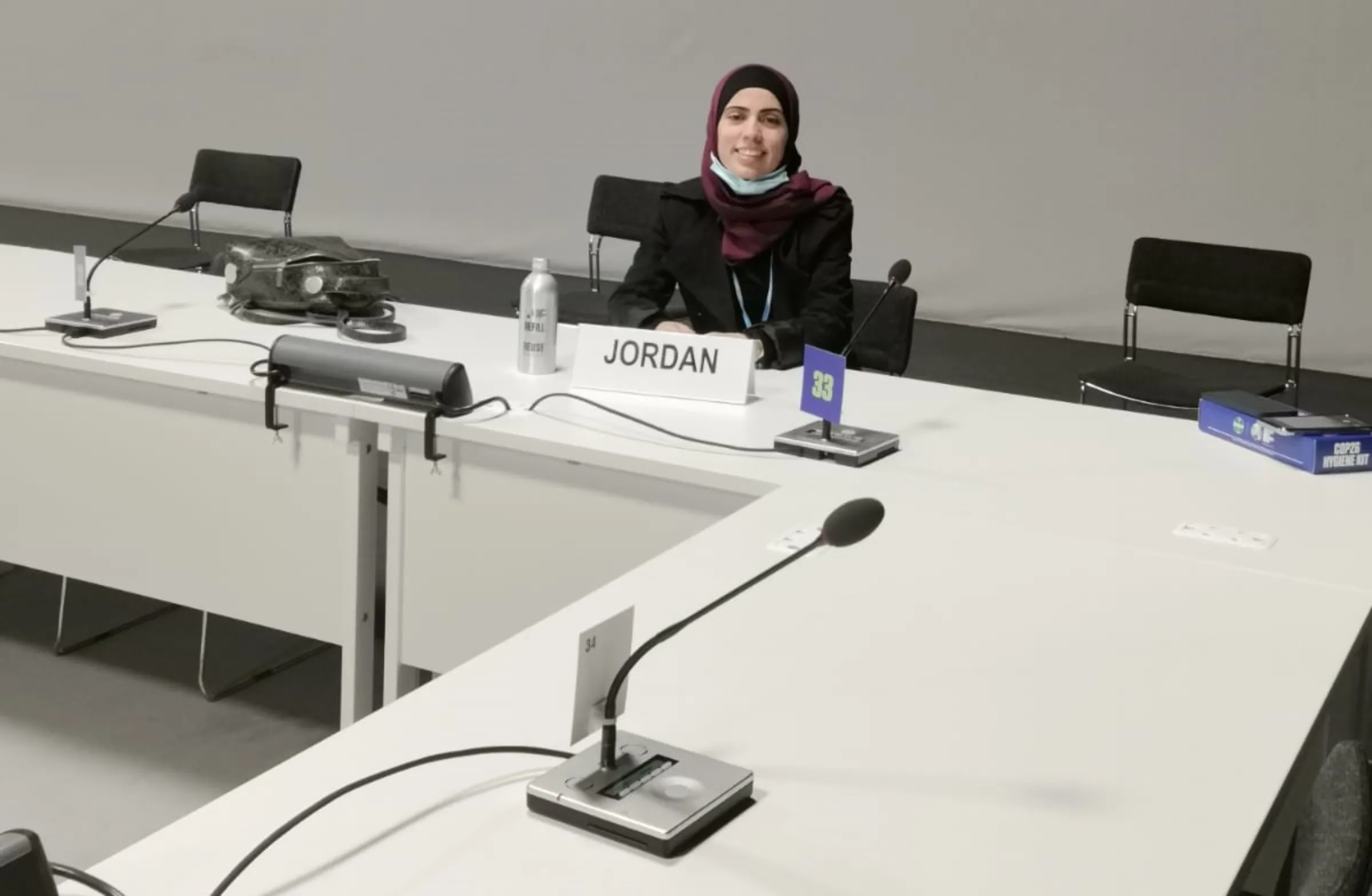 Chemical engineer Hanadi Ali Al Rabai’eh, 28, negotiates for Jordan at the COP26 U.N. climate talks in Glasgow, November 2021. Hanadi Ali Al Fabai’eh/Thomson Reuters Foundation