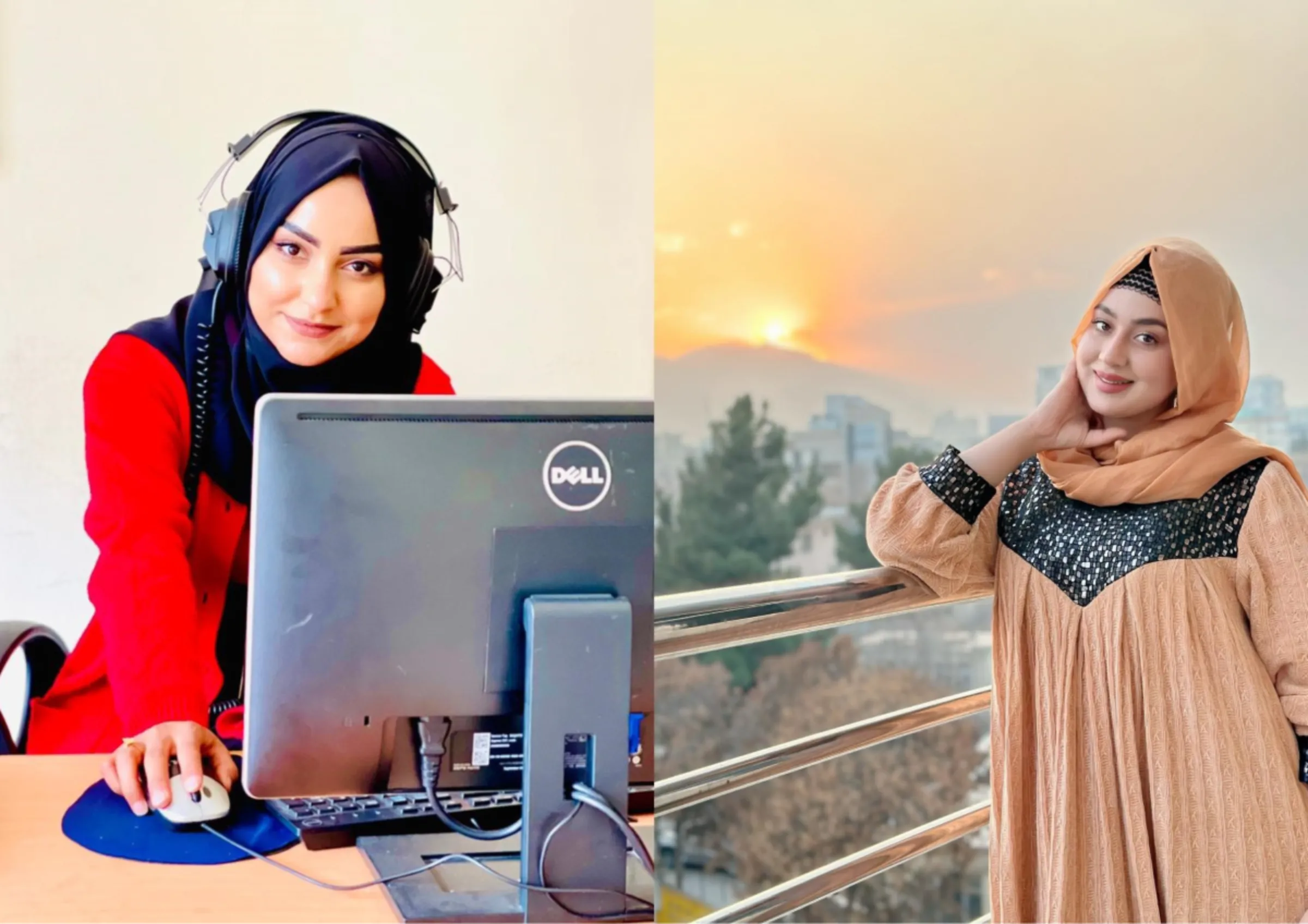 Female Afghan YouTubers Ayesha Niazi (L) and Setaish Hayat (R) pose in this composite image. Ayesha Niazi and Setaish Hayat/Handout via Thomson Reuters Foundation