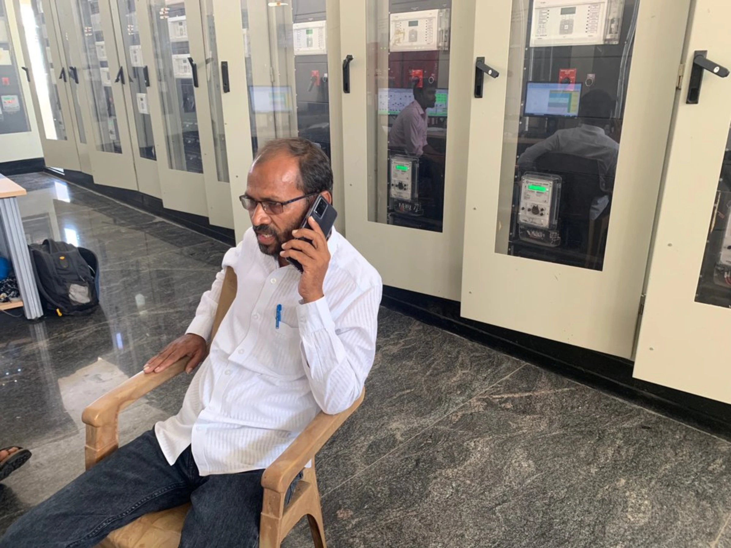 R N Akkalappa, working president of the Shakti Sthala Farmers' Welfare Association, at his office in the Pavagada solar park in Karnataka, India, December 28, 2021