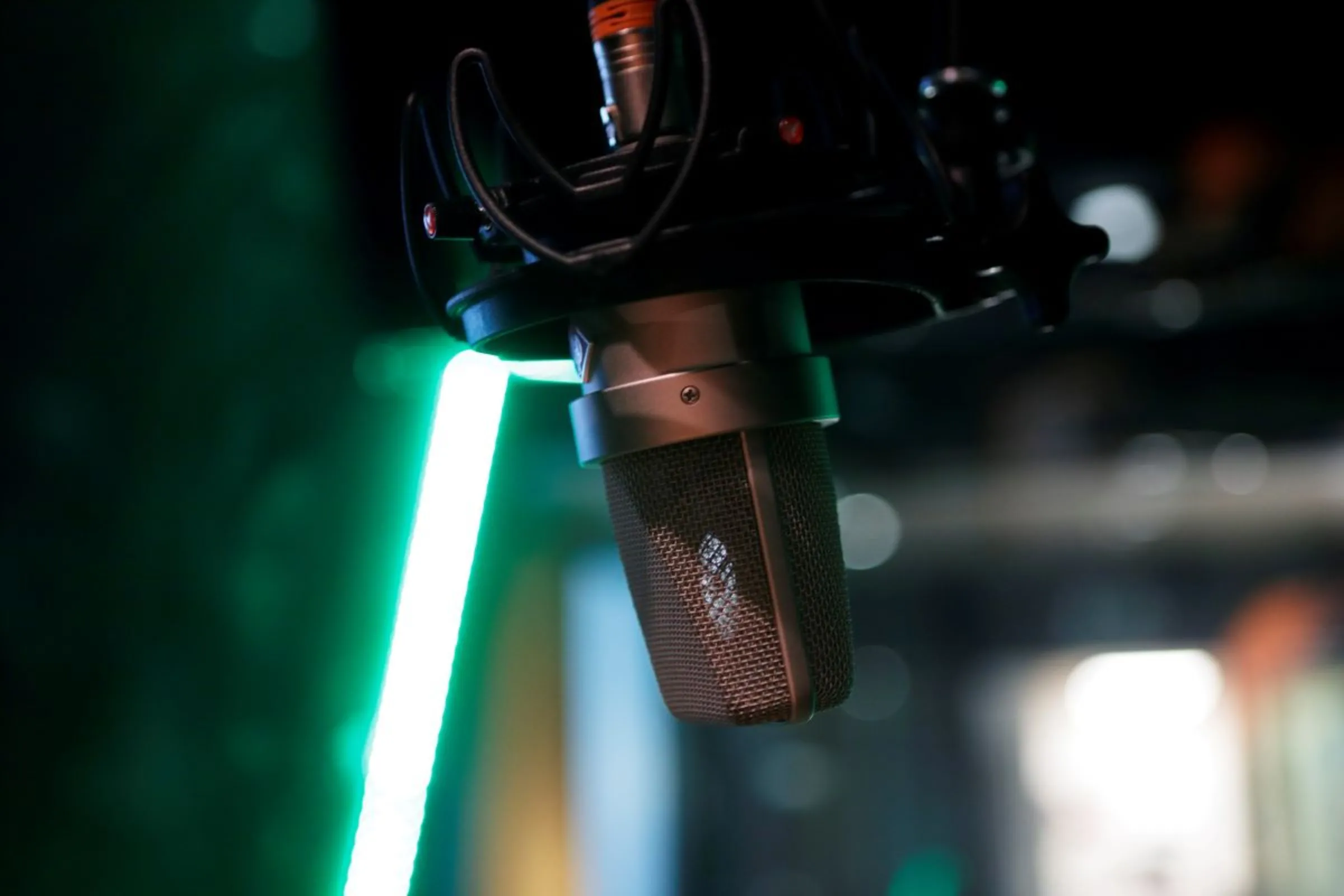 A microphone is seen at a recording studio in Vienna, Austria, April 6, 2018. REUTERS/Heinz-Peter Bader