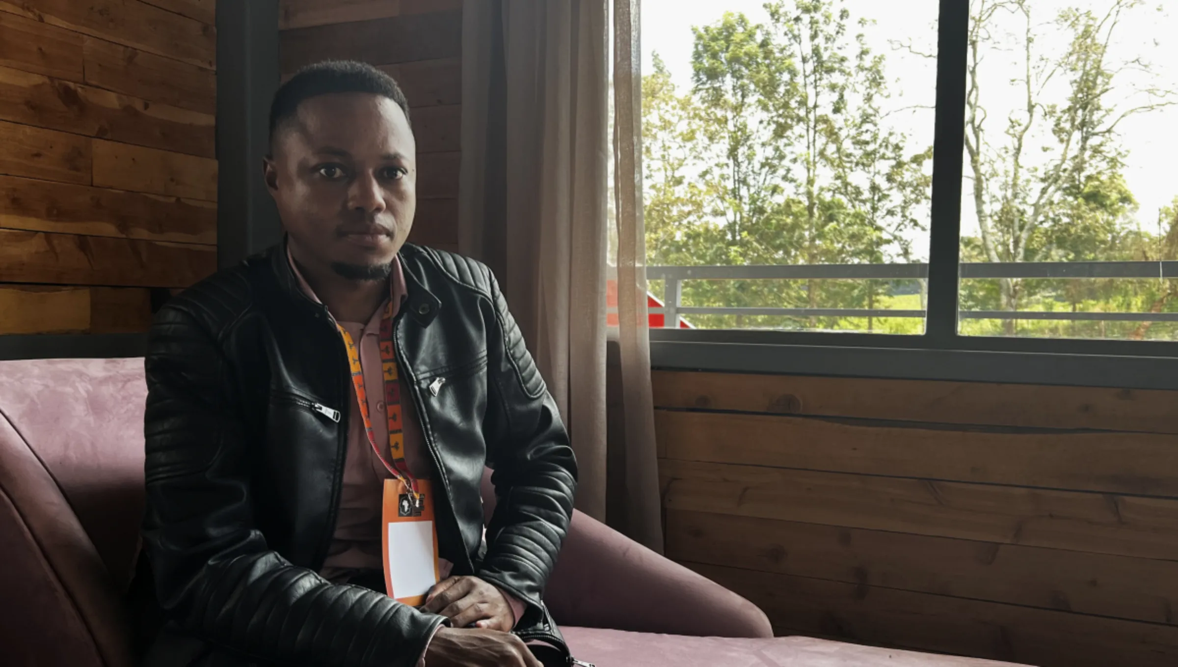 Facebook whistleblower Daniel Motaung and founder of the African Content Moderators Union during an interview on the sidelines of the Mozilla Festival in Nairobi, Kenya on Sept. 22, 2023. Thomson Reuters Foundation/Nita Bhalla