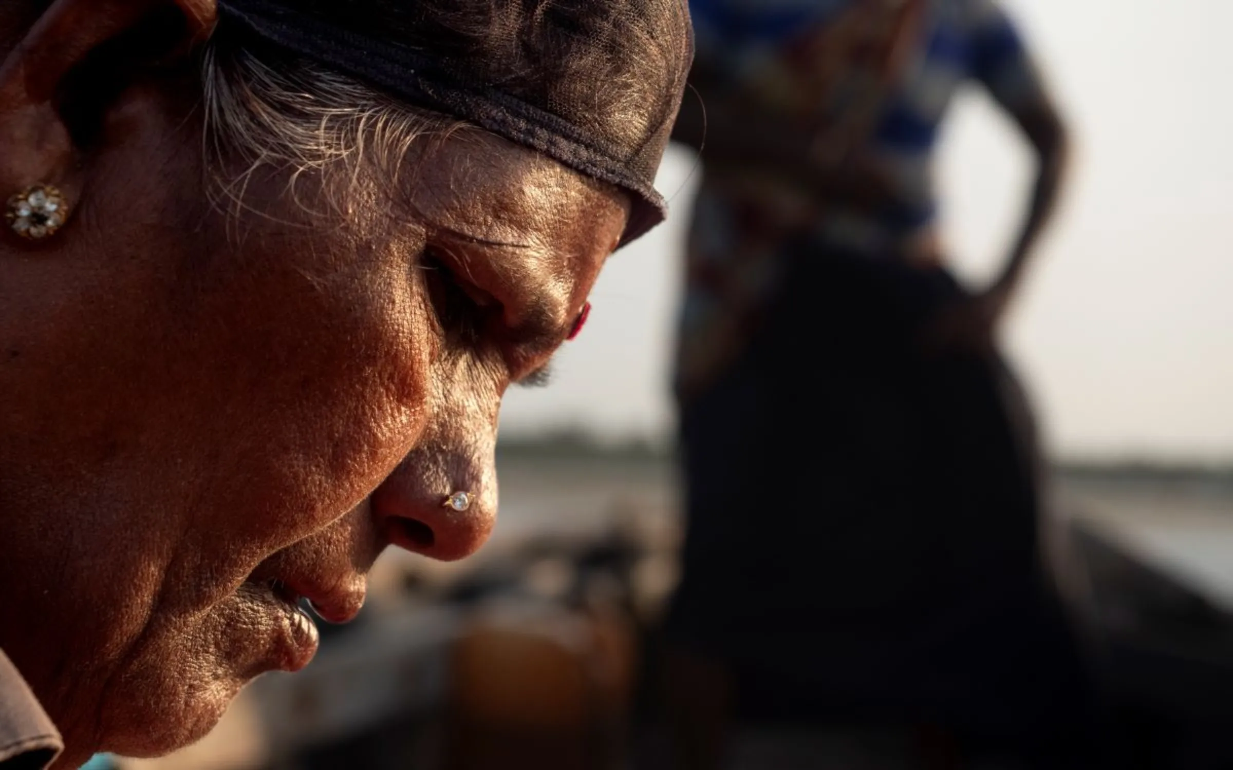 Seaweed collector Muniamma gears up to collect seaweed in Rameswaram, India on July 17, 2023. Thomson Reuters Foundation/Nirbhay Kuppu