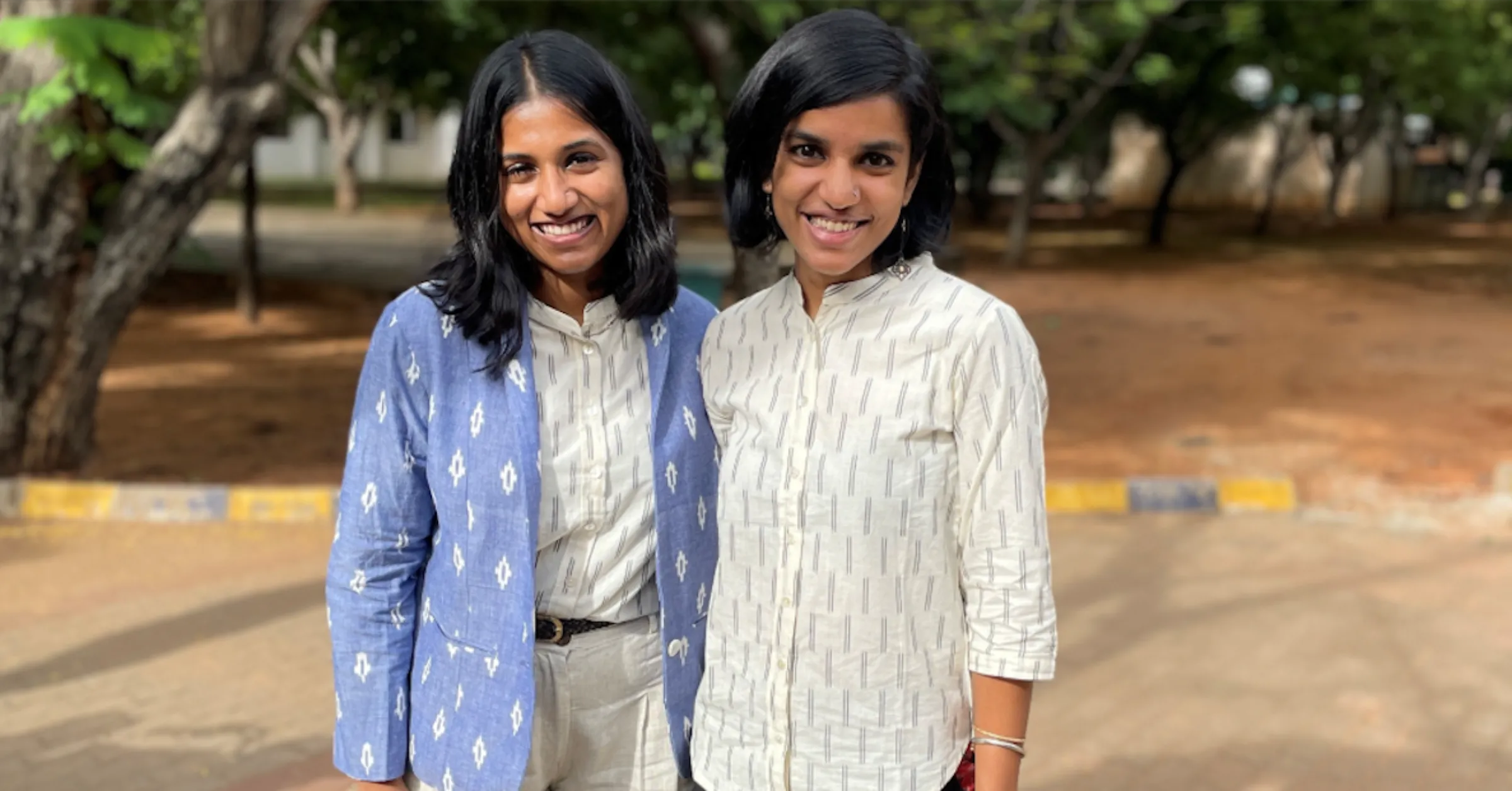 Tanvi Bikhchandani (right) and Charanya Shekar, founders of clothing brand Tamarind Chutney pose for a picture in India