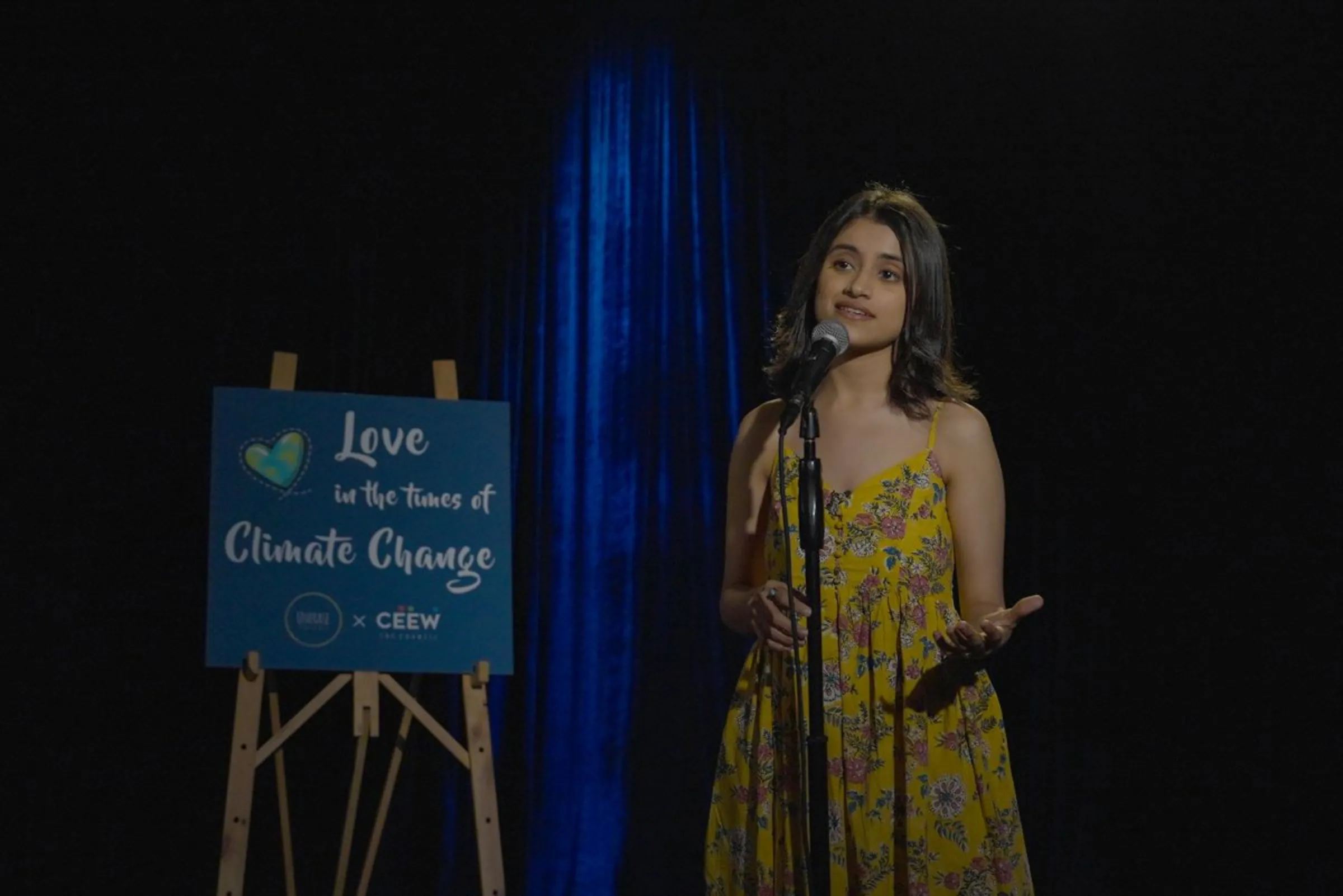 Poet Helly Shah recites a poetry for the Love in the Times of Climate Change campaign in February 2023 in India