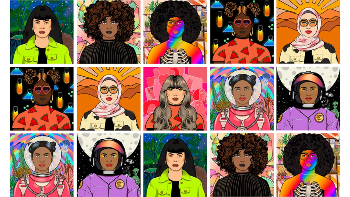 Some examples of Maliha Abidi's artworks. The U.K.-based activist has launched Women Rise NFT, a campaign to bring 100,000 girls and women into cryptocurrency by the end of 2022./Photos courtesy of Maliha Abidi