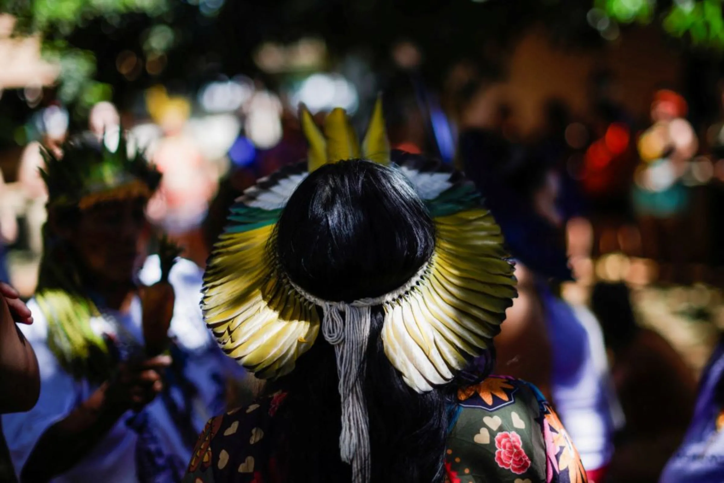 Brazilian indigenous women perform a ritual dance during the seminar of the natives of the land, indigenous women leaders, in Brasilia, Brazil October 15, 2022