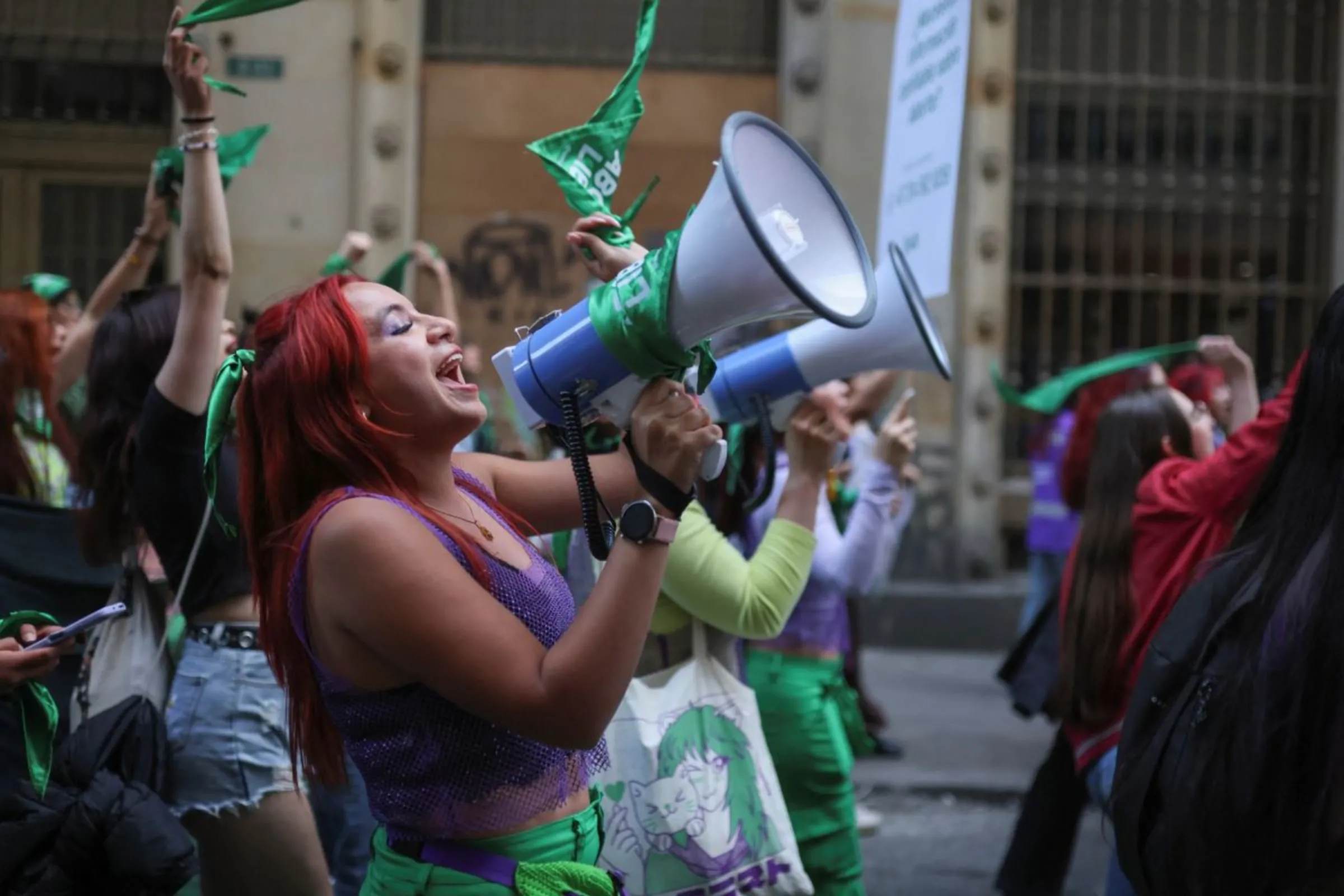 Demonstrators take part in a rally to mark International Safe Abortion Day, in Bogota, Colombia, September 28, 2023