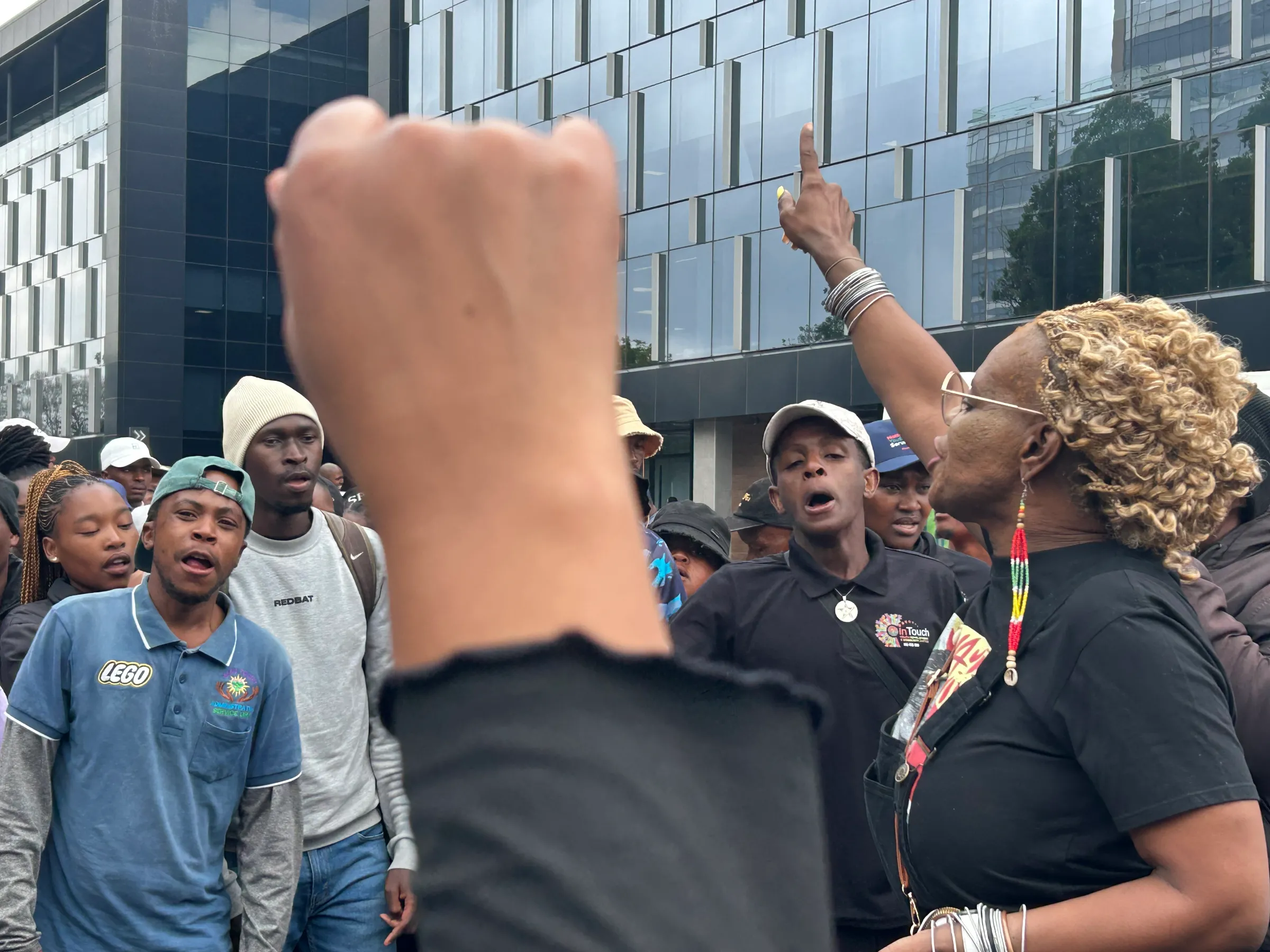 Protesters march to Total Energies offices to demand an end to mining-related human rigths abuses and for Africans to have more of a say over critical minerals in Johannesburg, South Africa. November 20, 2025. Thomson Reuters Foundation/Kim Harrisberg