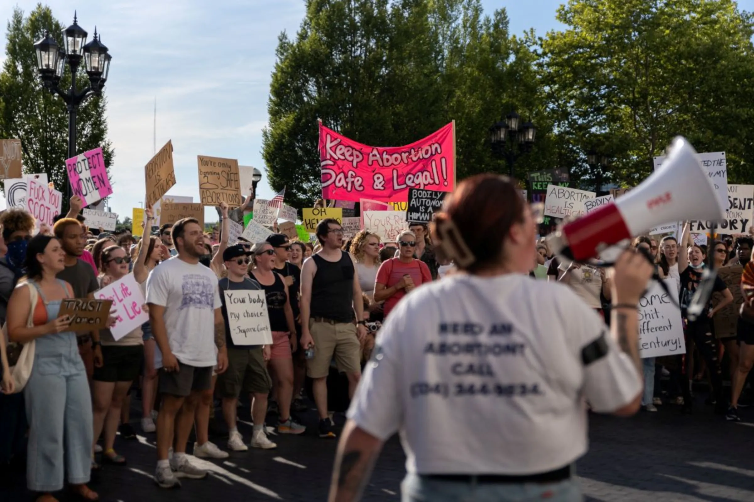 Abortion rights protesters gather for a rally in Columbus, Ohio, after the United States Supreme Court ruled in the Dobbs v Women's Health Organization abortion case, overturning the landmark Roe v Wade abortion decision, June 24, 2022