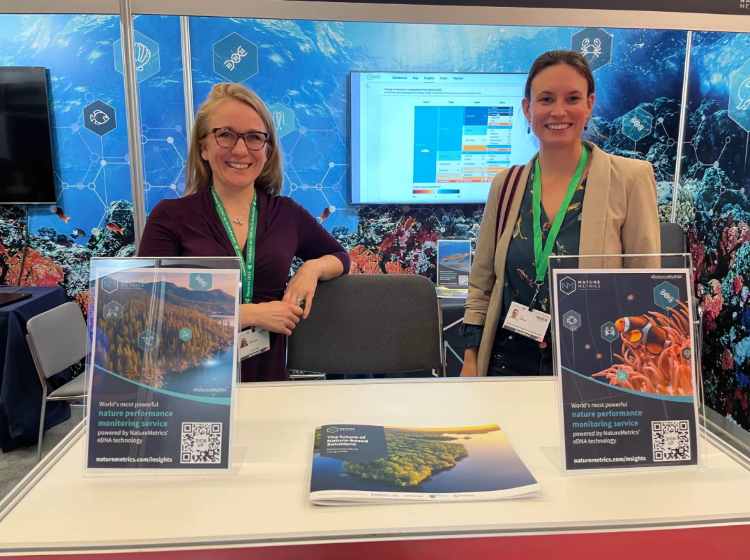 NatureMetrics CEO Katie Critchlow and founder Kat Bruce at COP15 biodiversity talks in Montreal, Canada, 8 December, 2022