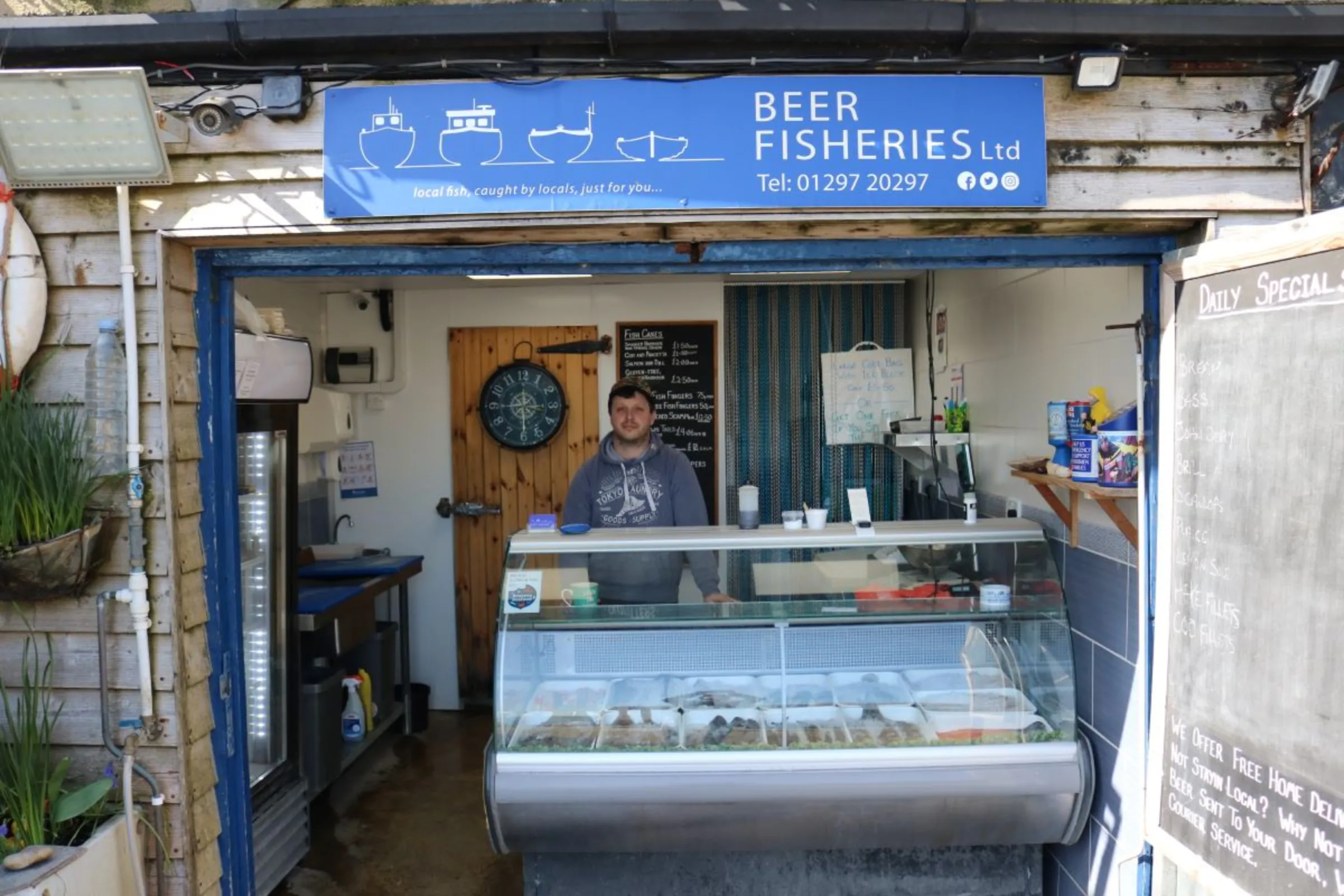 Marc Newton’s Beer Fisheries Ltd sells fish at the top of the beach in east Devon, Britain, April 4, 2023. Thomson Reuters Foundation/Jack Graham