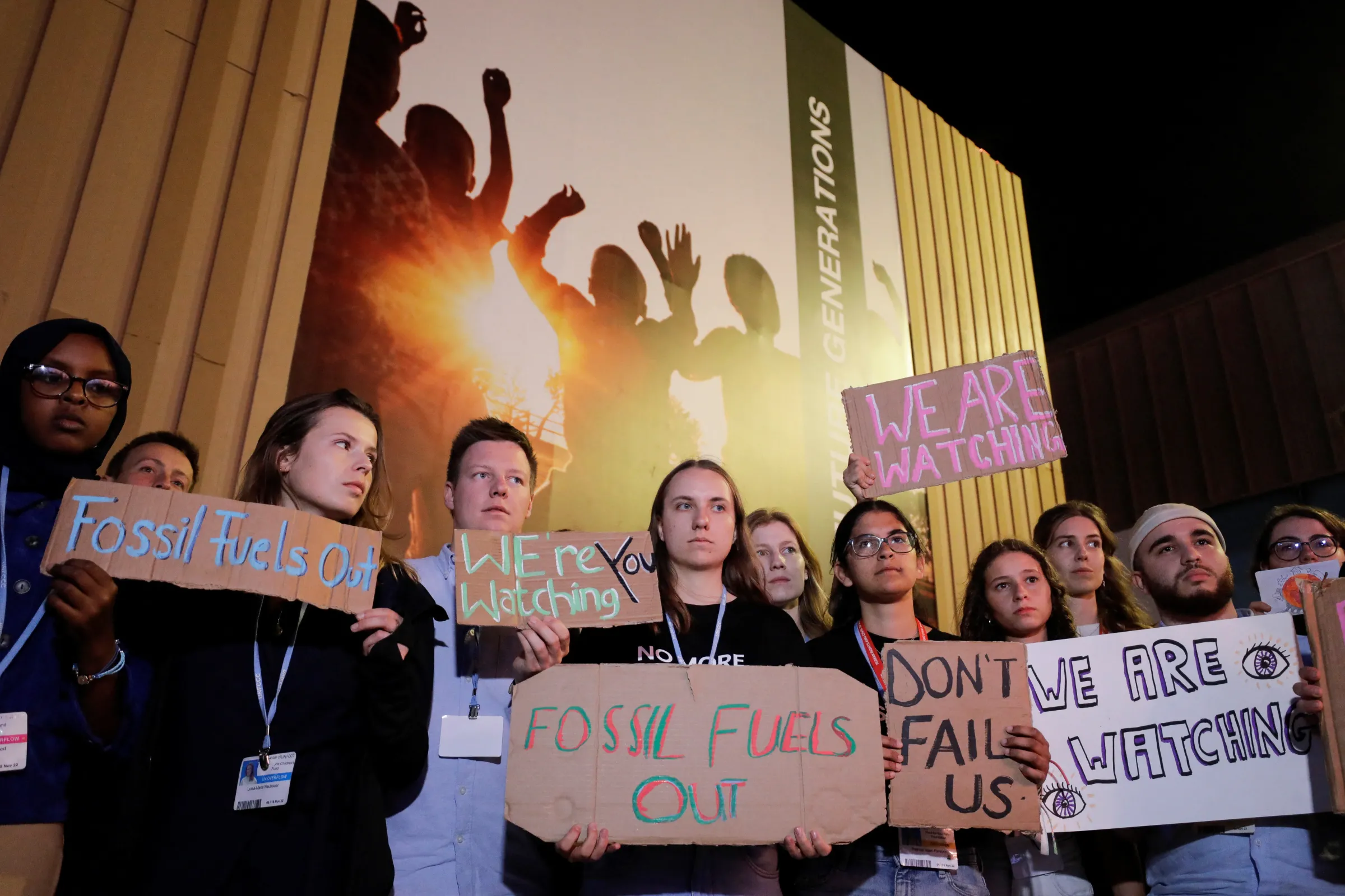 Climate activists take part in a protest during the COP27 climate summit, in Sharm el-Sheikh, Egypt, November 19, 2022. REUTERS/Mohamed Abd El Ghany