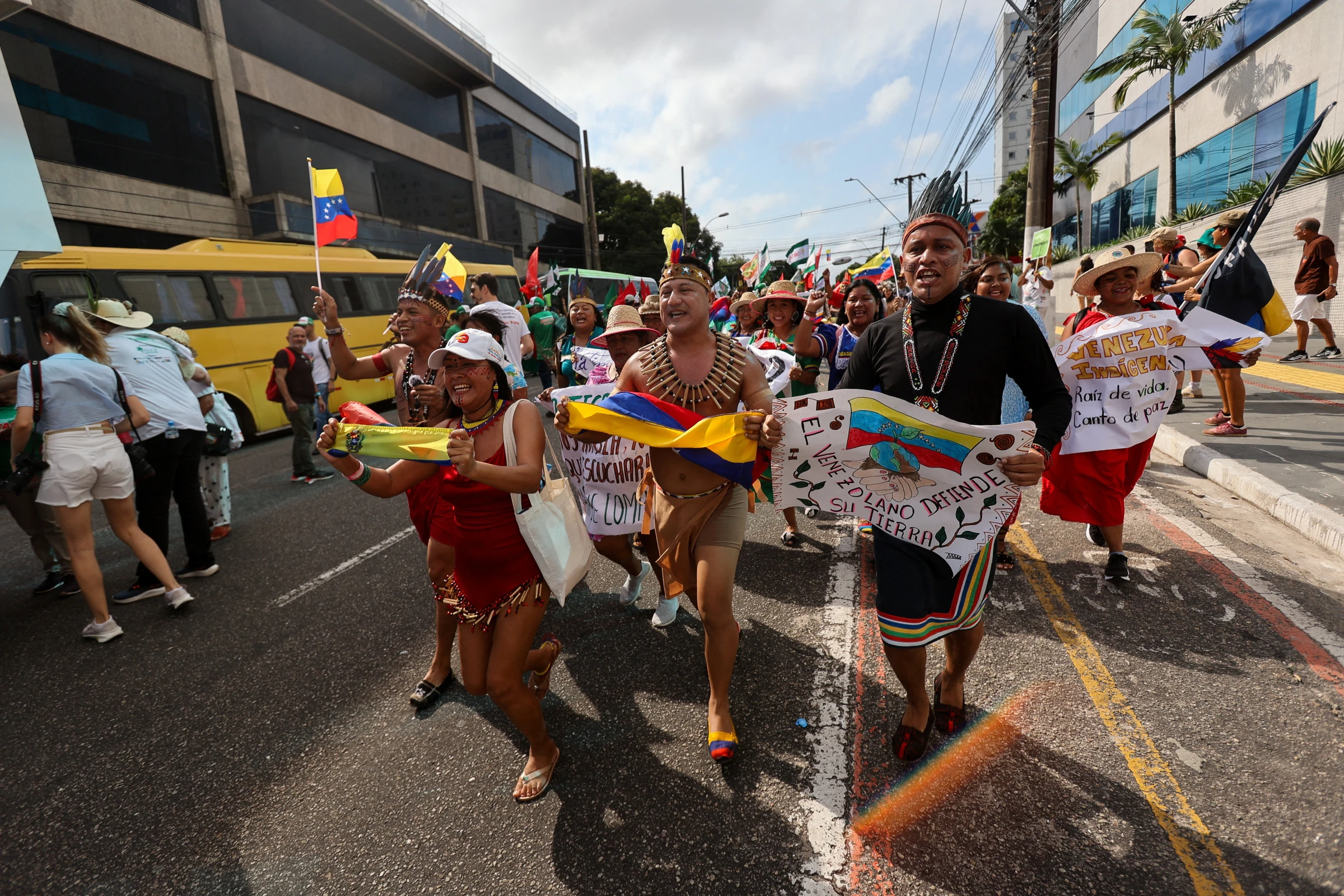Demonstrators attend a protest to call for climate justice and territorial protection during the U.N. Climate Change Conference (COP30), in Belem, Brazil, November 15, 2025. REUTERS/Anderson Coelho