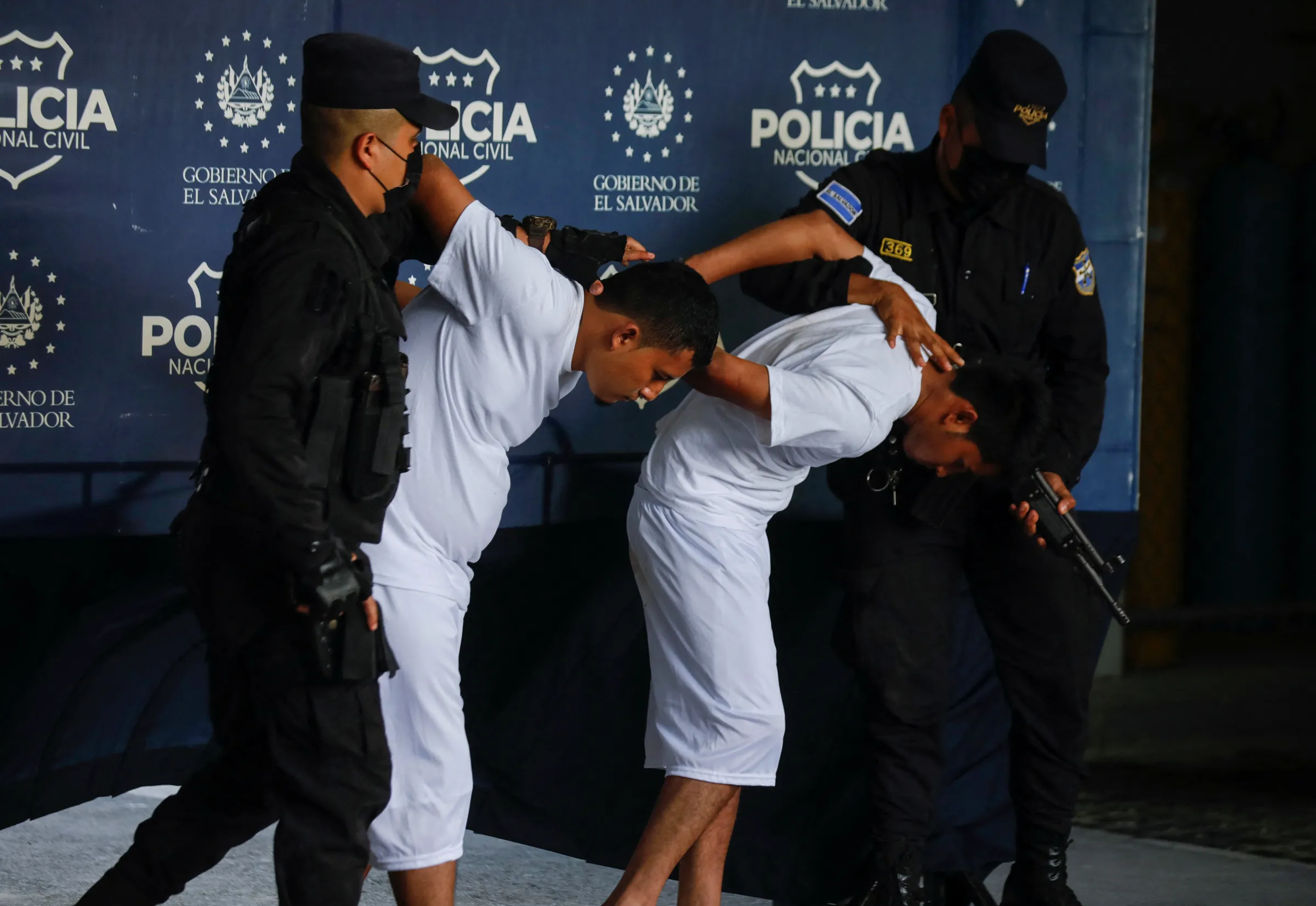 Suspected members of the MS-13 gang Geovany Alexander Aldana Lopez and Roberto Carlos Aldana Lopez are presented to the news media