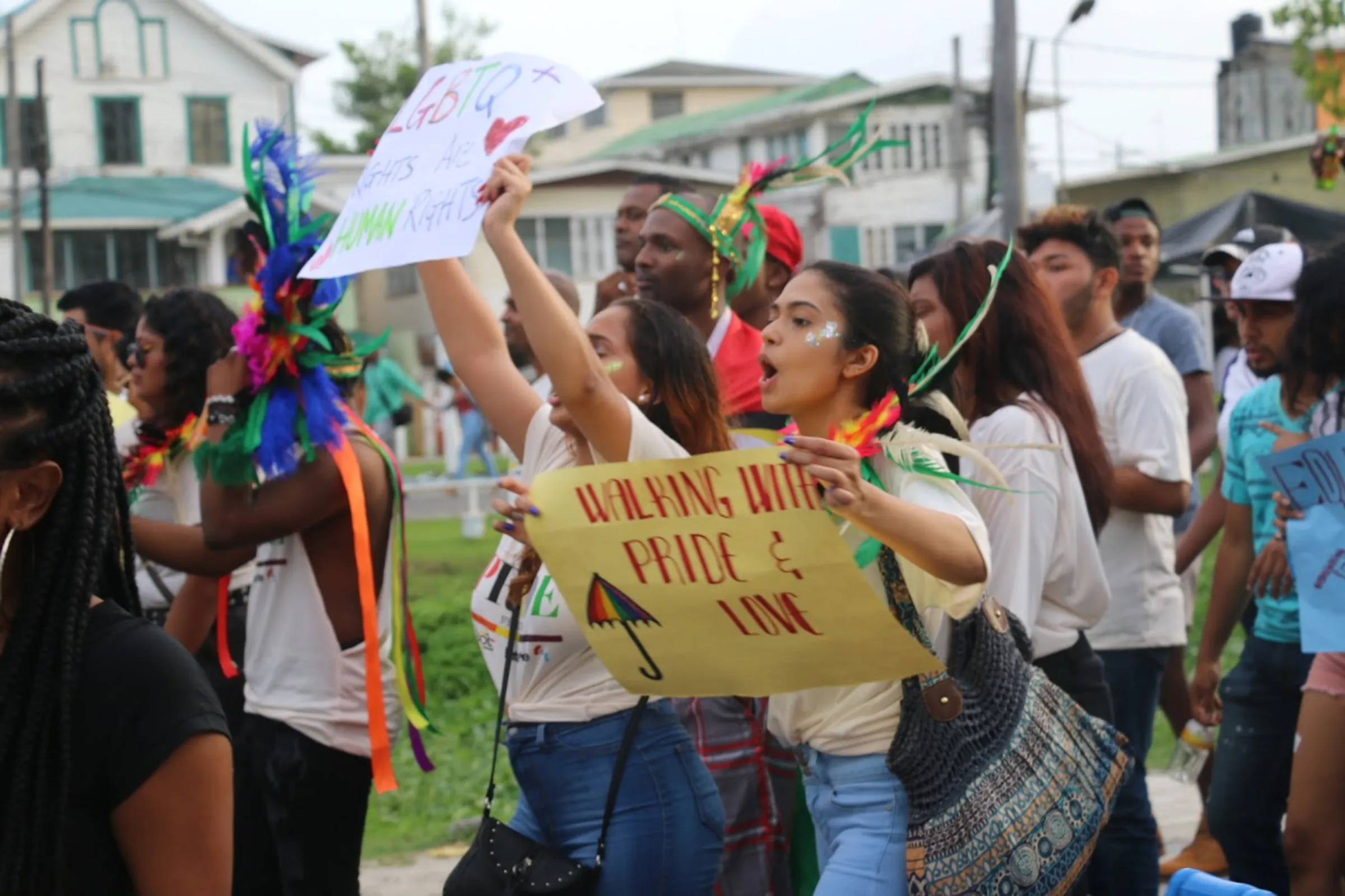 LGBTQ+ people and allies take part in Guyana's first Pride march on June 2, 2018 in Georgetown, the country's capital. Joel Simpson/Handout via Thomson Reuters Foundation