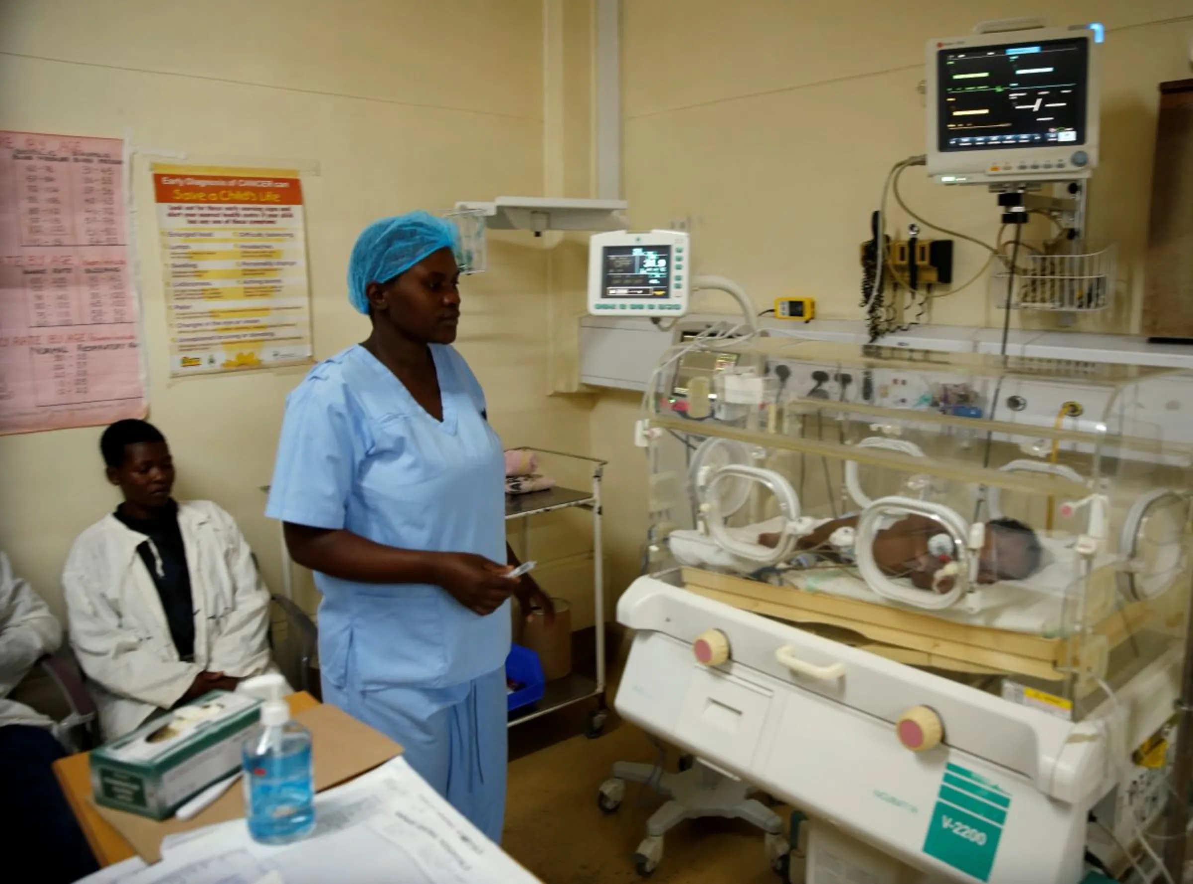 A nurse attends to a baby inside an incubator at a local government hospital in Harare, Zimbabwe, February 4, 2020.REUTERS/Philimon Bulawayo