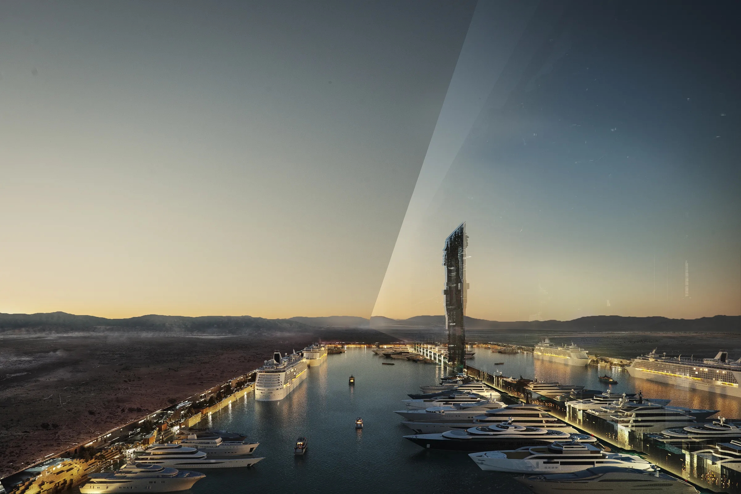 A rendering of The Line, a smart city in NEOM, a high-tech business zone on the Red Sea in northwest Saudi Arabia.