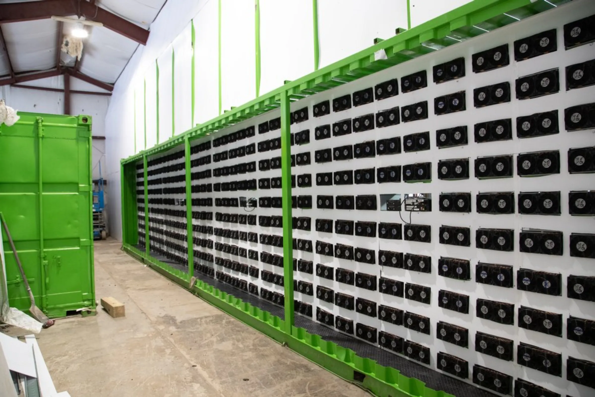 Mining rigs are being installed inside racks at Blockware Solution's new crypto mining site in Belfry, Kentucky, January 24, 2022. Thomson Reuters Foundation/Amira Karaoud