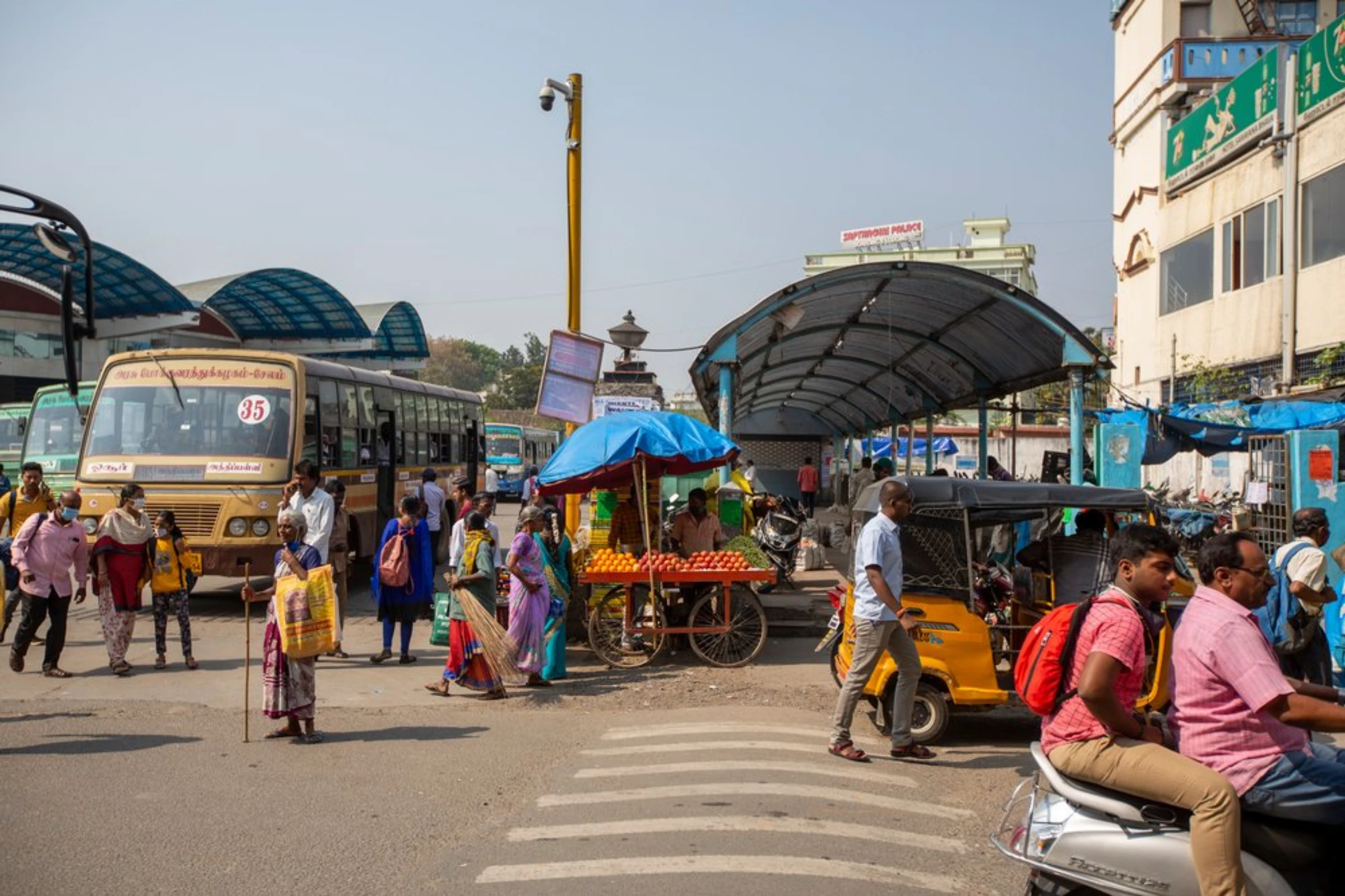 Traffic at a busy junction in Hosur, India, April 20, 2022