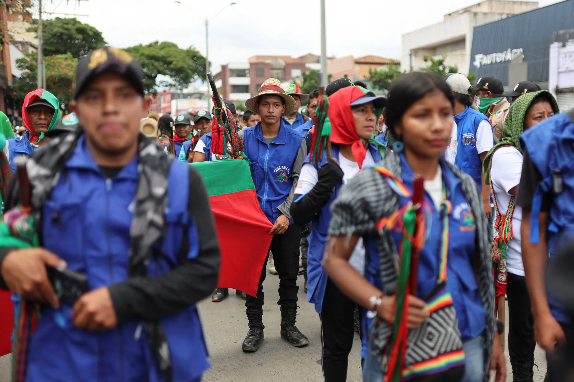 Indigenous people from the Cauca Indigenous Guard participate in the parade for life, biodiversity and peace at COP 16, in Cali, Colombia October 22, 2024. REUTERS/Luisa Gonzalez