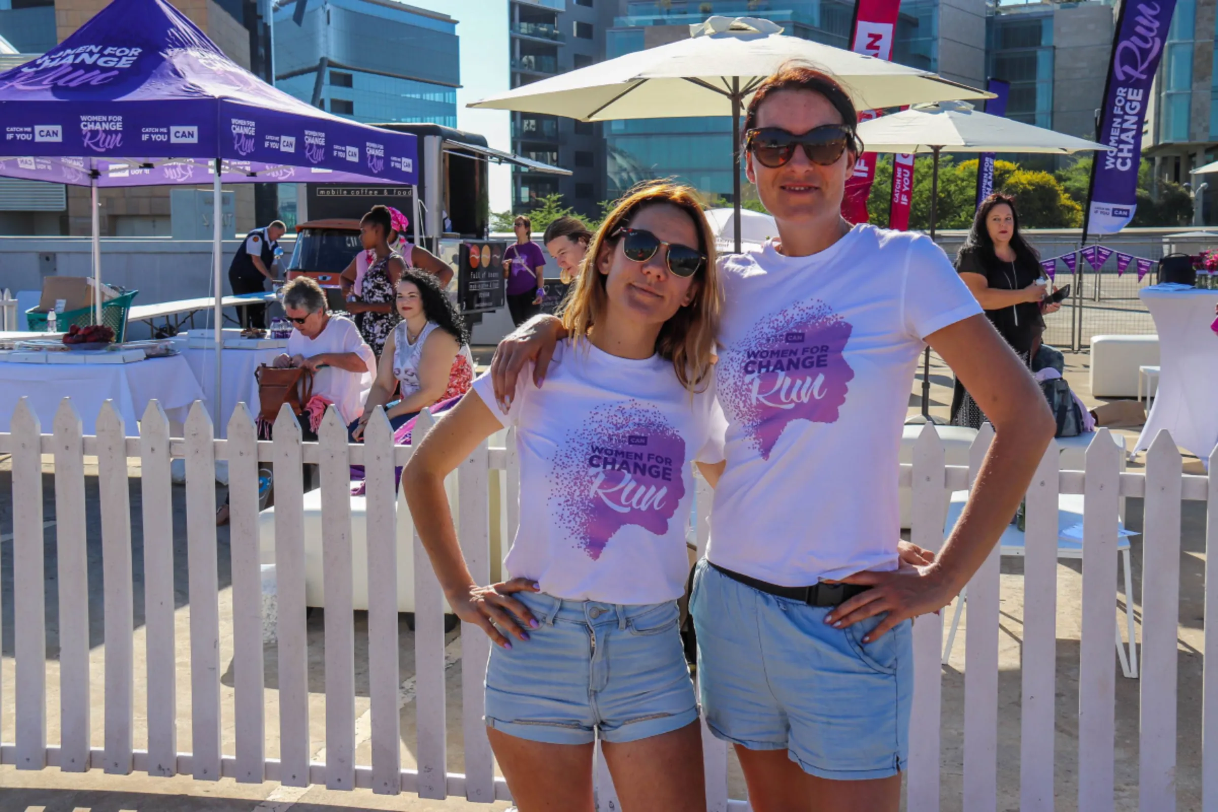 Founders of Women For Change Sabrina Walter and Leni Ullrich pose for a portrait at a Women For Change Run in Sandton City, South Africa, December 2019