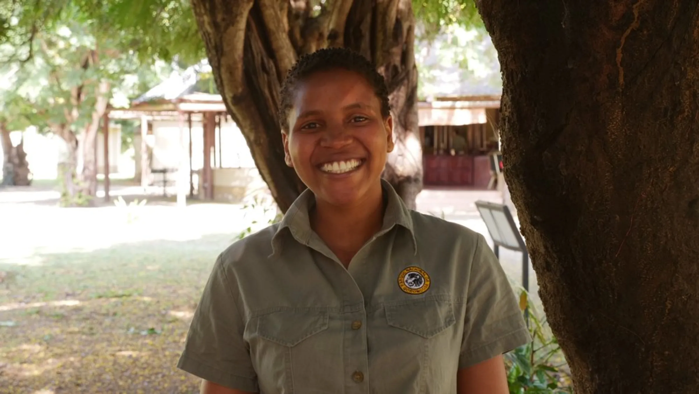 Gabriela Curtiz, Gorongosa National Park’s first female guide, stands near the park’s head office in Mozambique, May 23, 2022