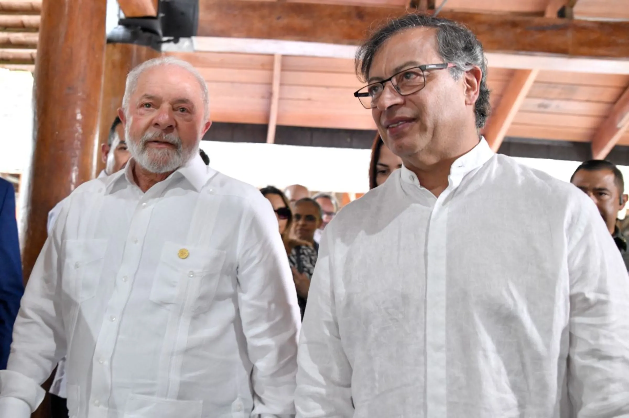 Colombian President Gustavo Petro and Brazilian President Luiz Inacio Lula da Silva attend the event 'Road to the Amazon Summit' in Leticia, Colombia July 8, 2023. Colombian Presidency/Handout via REUTERS