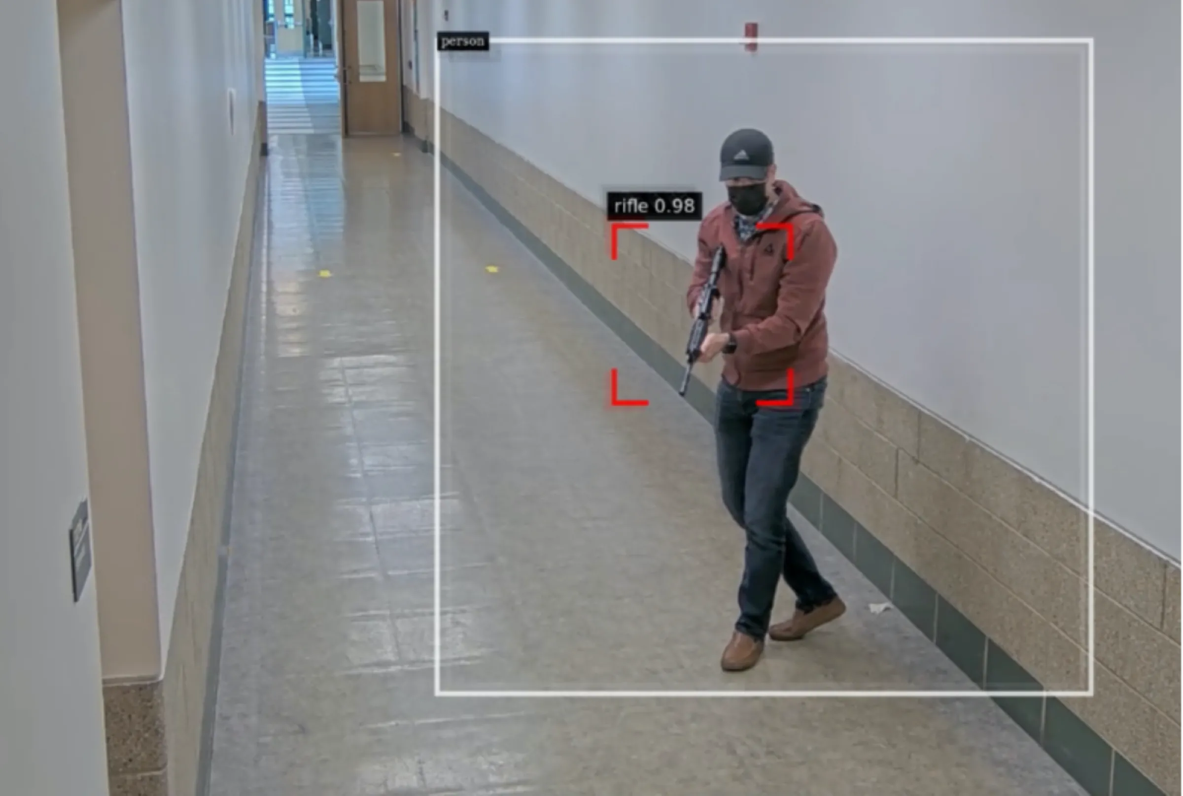 A demonstration of AI gun detection technology from Omnilert May 2, 2023