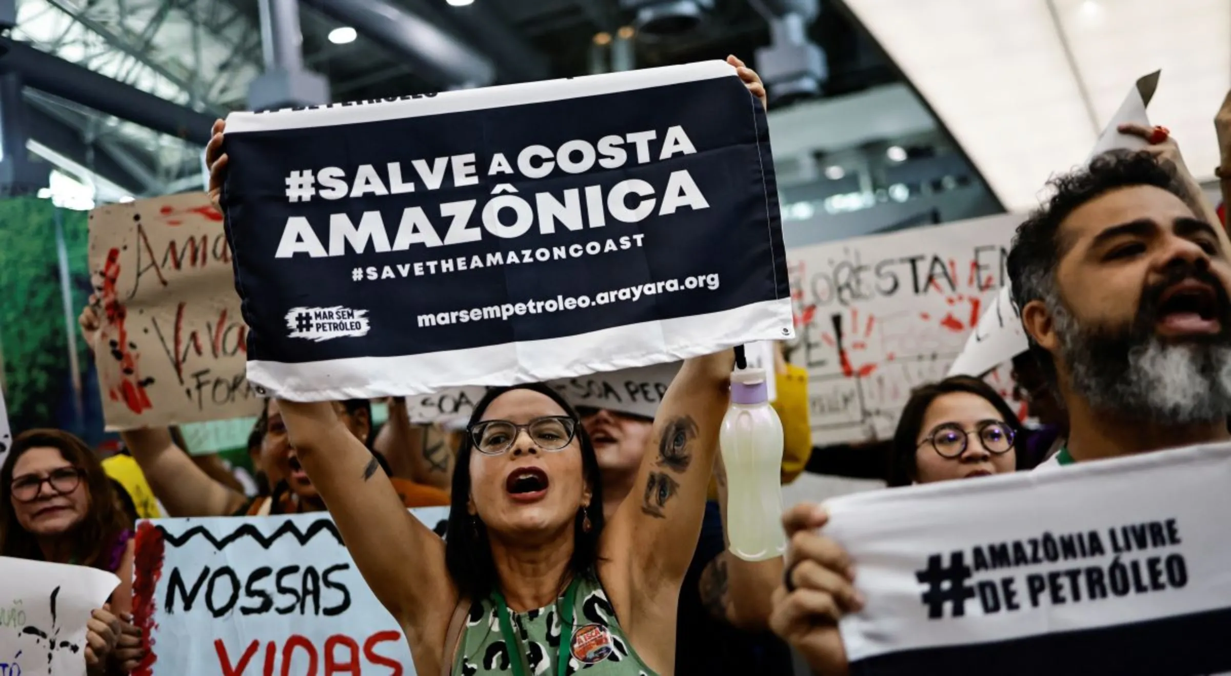 Members of social movements protest against oil exploration in the Amazon, in Belem, Para state, Brazil August 6, 2023. REUTERS/Ueslei Marcelino