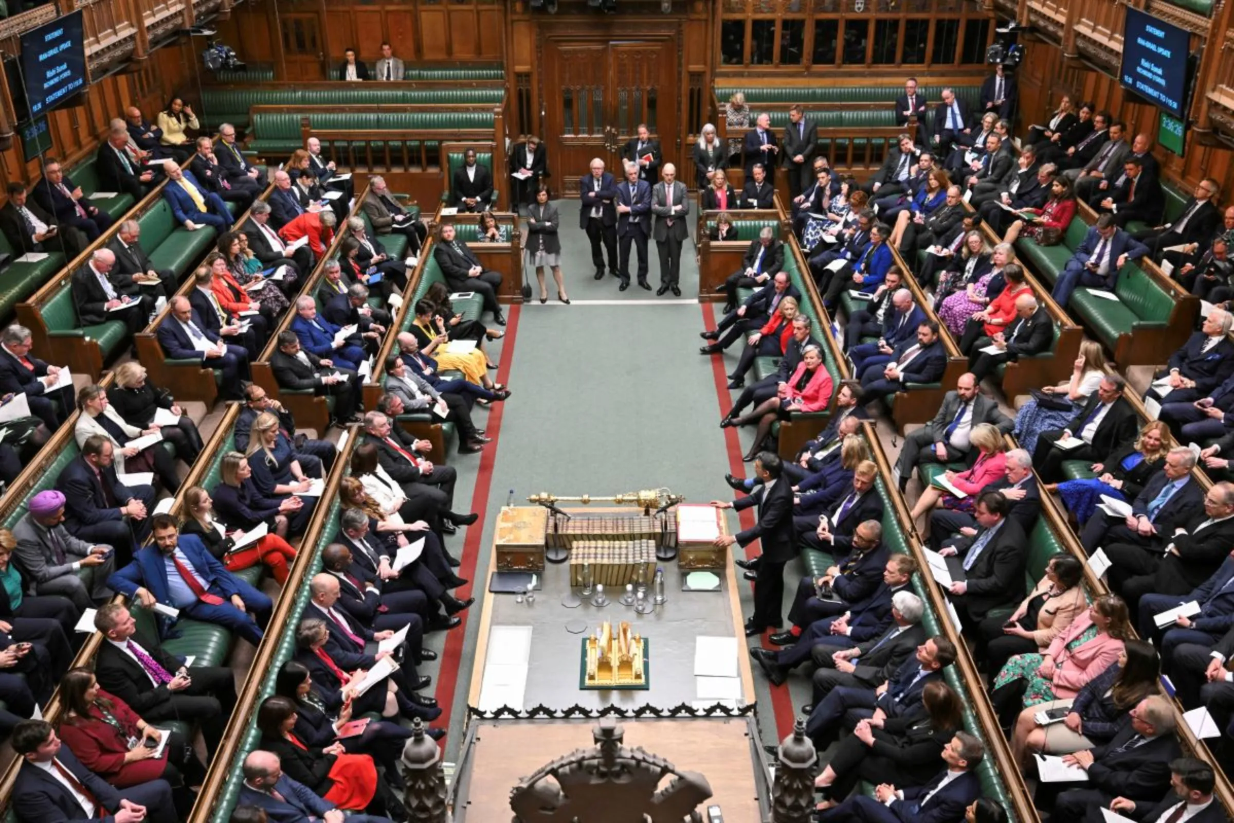 British Prime Minister Rishi Sunak speaks at the House of Commons in London, Britain, April 15, 2024. UK Parliament/Jessica Taylor/Handout via REUTERS