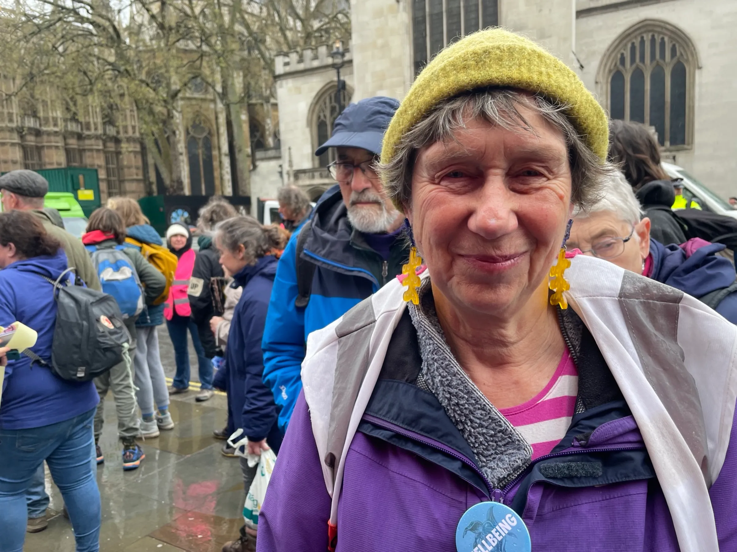 South London artist Fio Adamson joins “The Big One”, a protest organised by Extinction Rebellion outside Parliament in London on April 21, 2023. Thomson Reuters Foundation/Laurie Goering