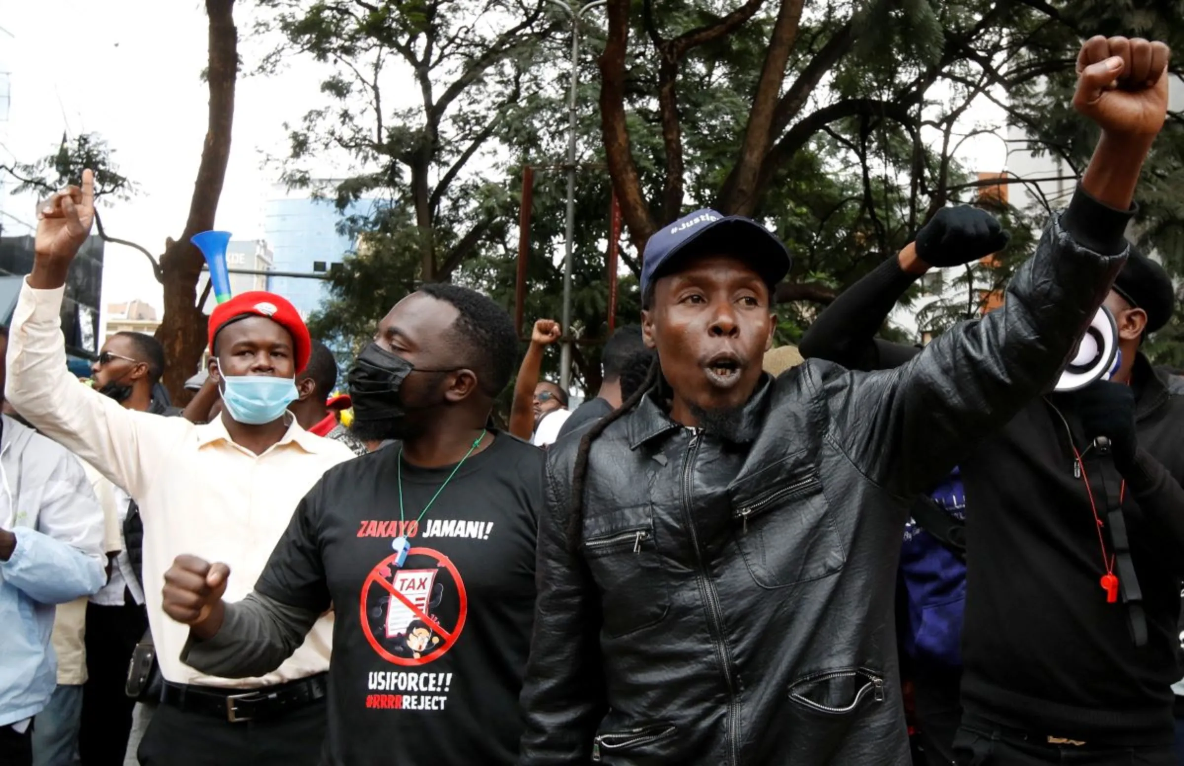 Protestors react during a demonstration against Kenya's proposed finance bill 2024/2025, in Nairobi, Kenya, June 20, 2024. REUTERS/Monicah Mwangi