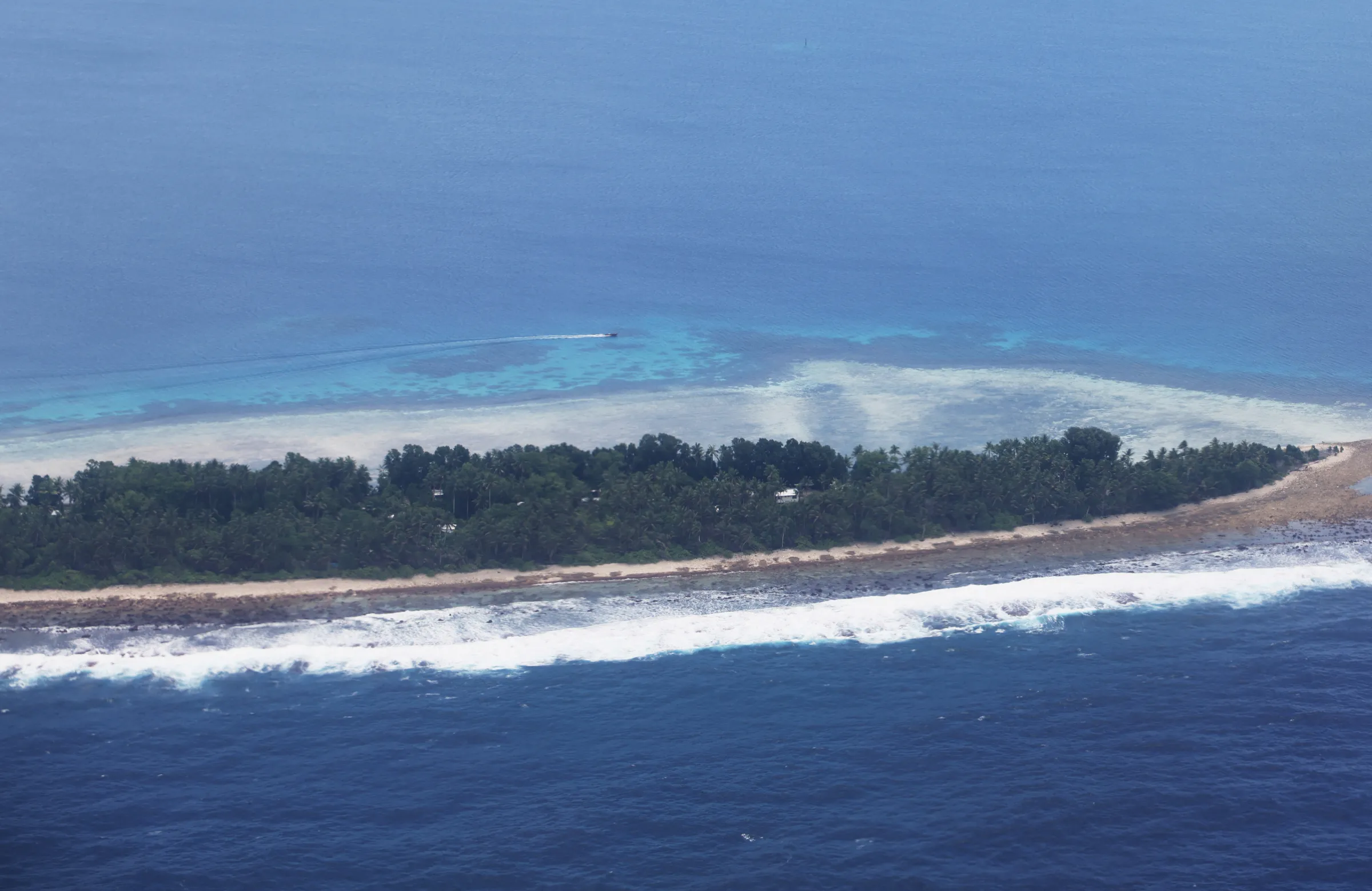 An aerial view of Funafuti, the most populous of nine atolls in Tuvalu, September 6, 2024. REUTERS/Kirsty Needham