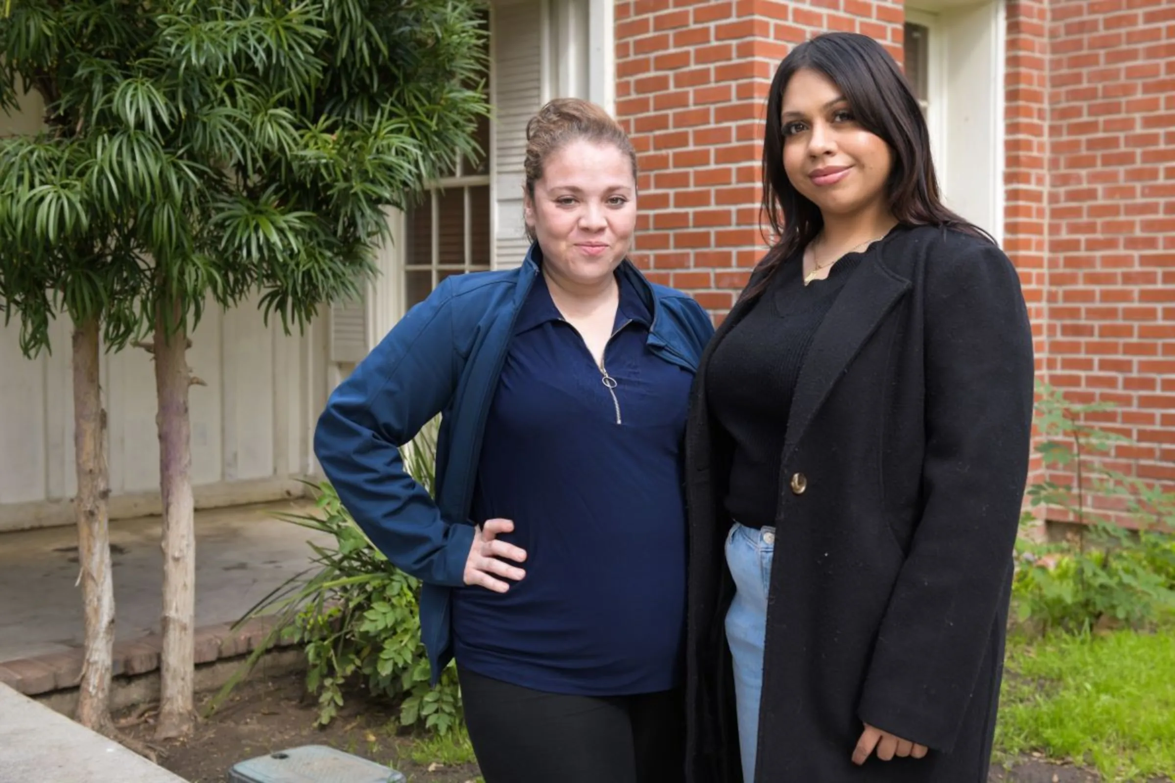 Homeless Prevention Unit programme participant Breanna Alvarez, left, and case manager Jocelyn Bataz in March 2024. Heidi de Marco/Los Angeles County Department of Health Services/Handout via Thomson Reuters Foundation.