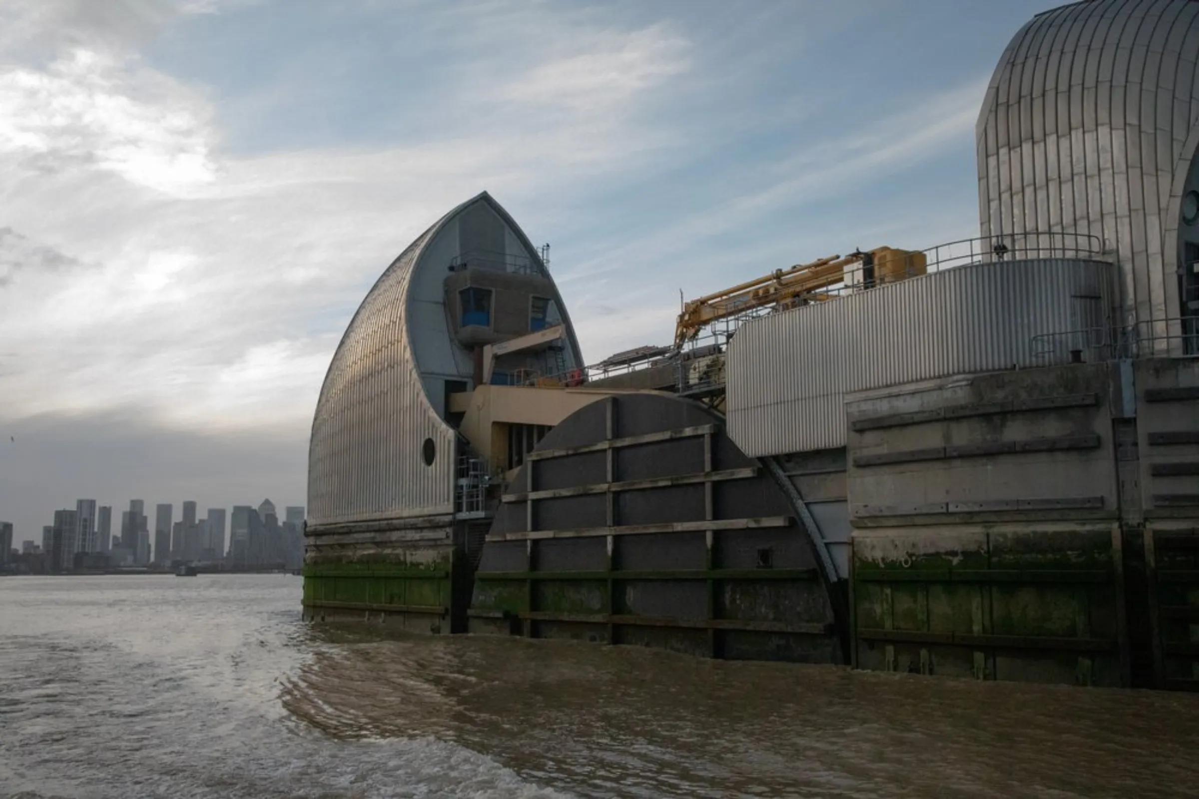 A view of the Thames Barrier, a set of floodwalls in east London that help protect the city from tidal surges, on October 21, 2021