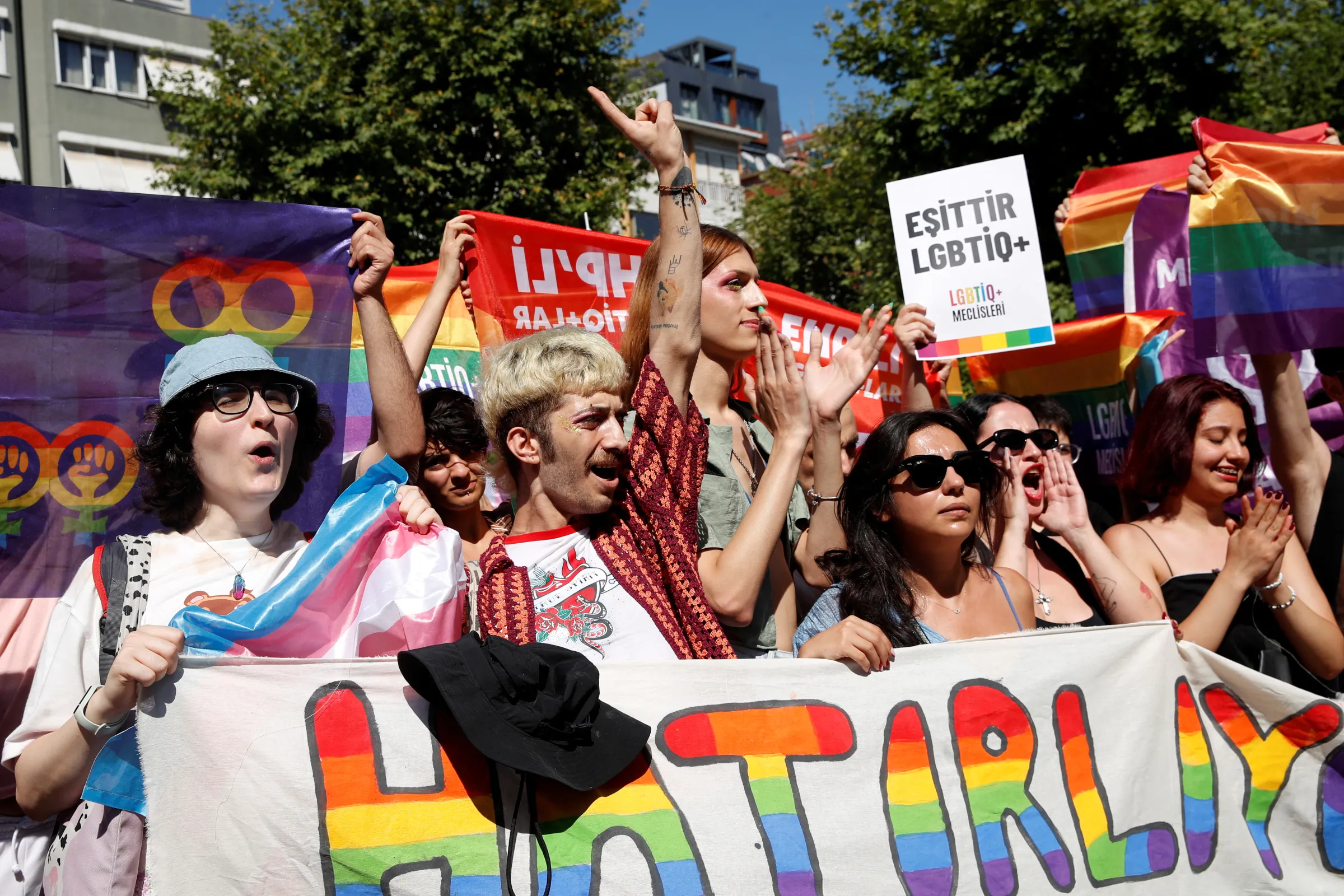Turkey's LGBTQ+ community gather for a Pride parade, which was banned by local authorities, in Istanbul, Turkey June 30, 2024. REUTERS/Dilara Senkaya