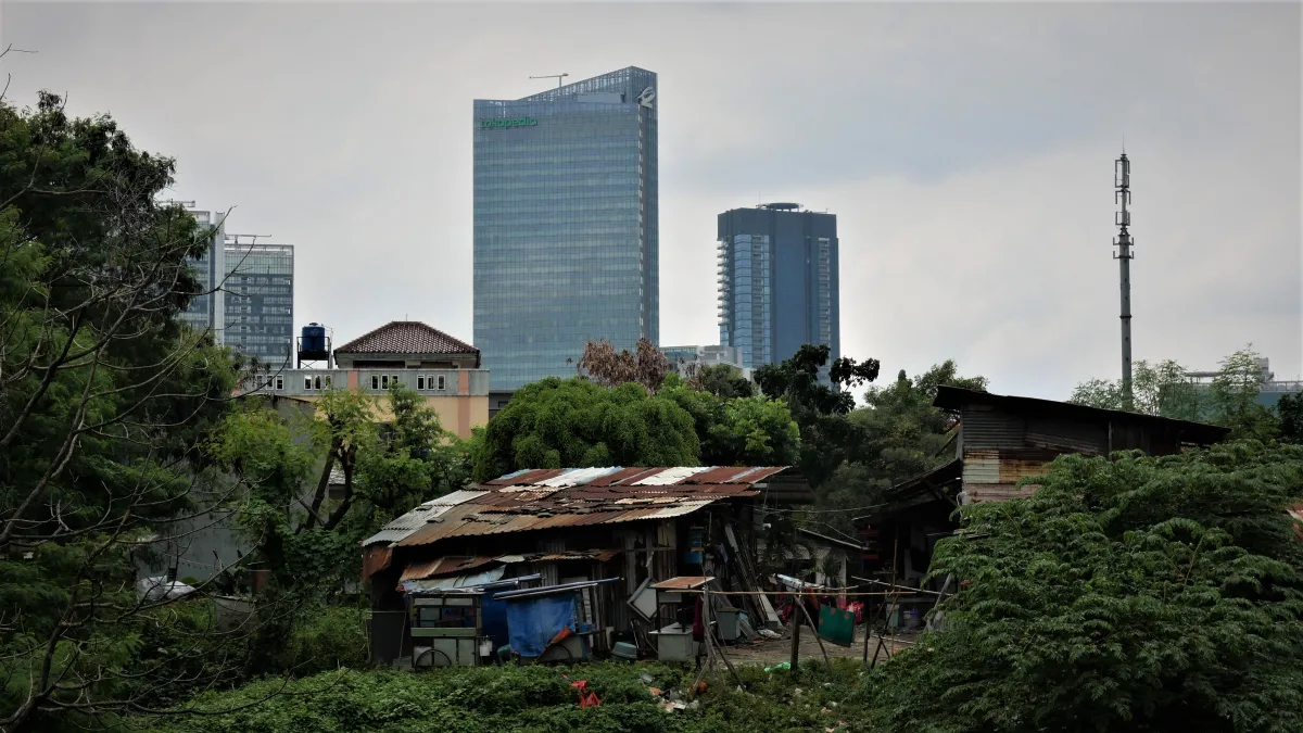 Slums in Jakarta, Indonesia, which plans to relocate its capital to East Kalimantan in Borneo island.