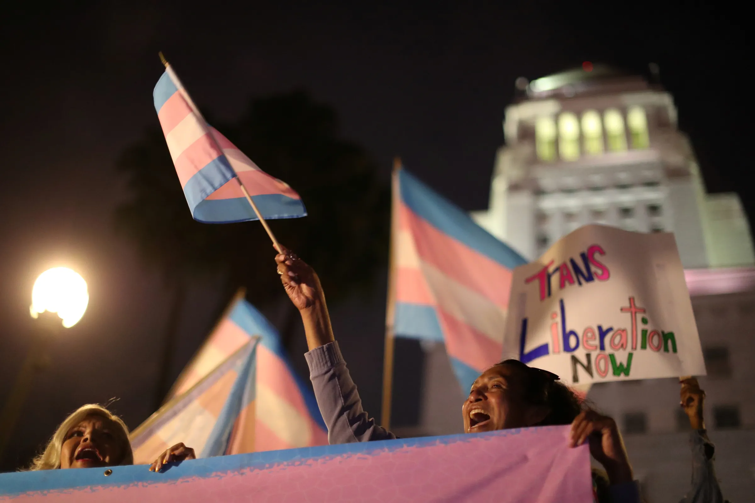 People rally to protest the Trump administration's reported transgender proposal to narrow the definition of gender to male or female at birth, in Los Angeles, California, United States, October 22, 2018. REUTERS/Lucy Nicholson