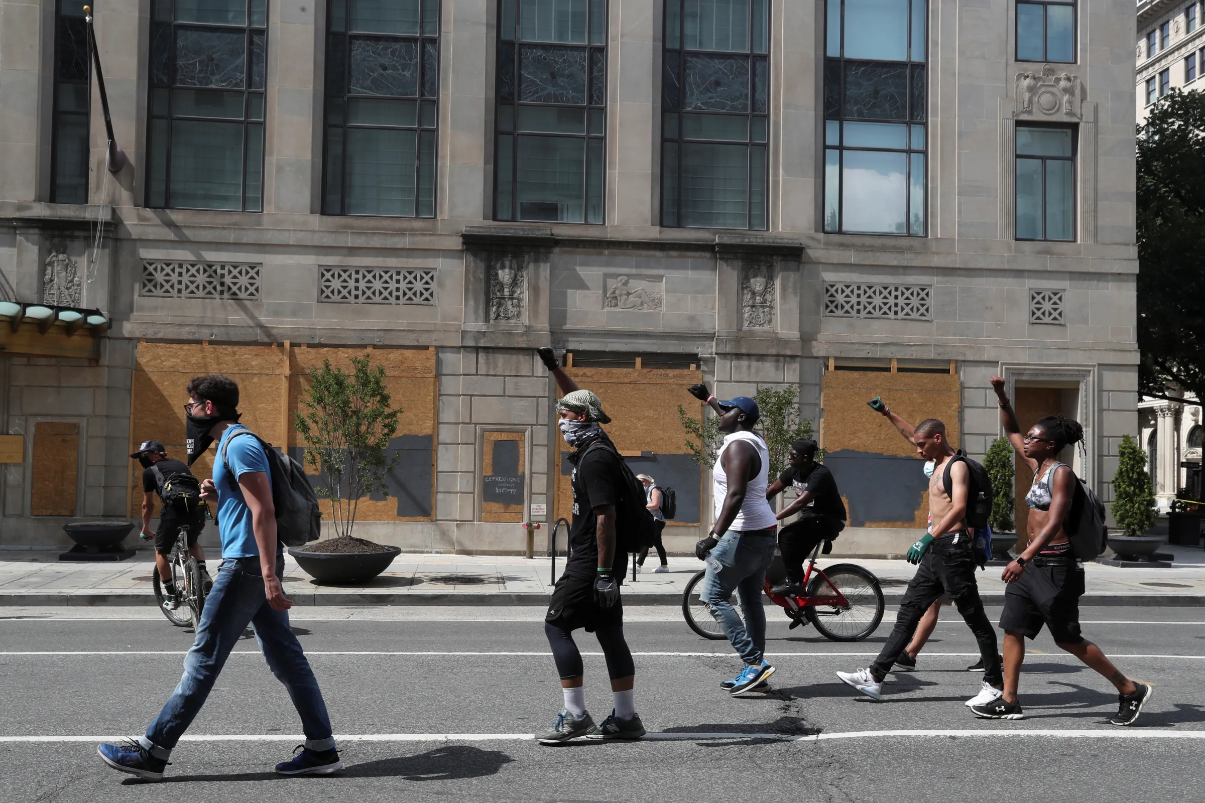 Demonstration against racial inequality and police violence at Black Lives Matter Plaza, in Washington