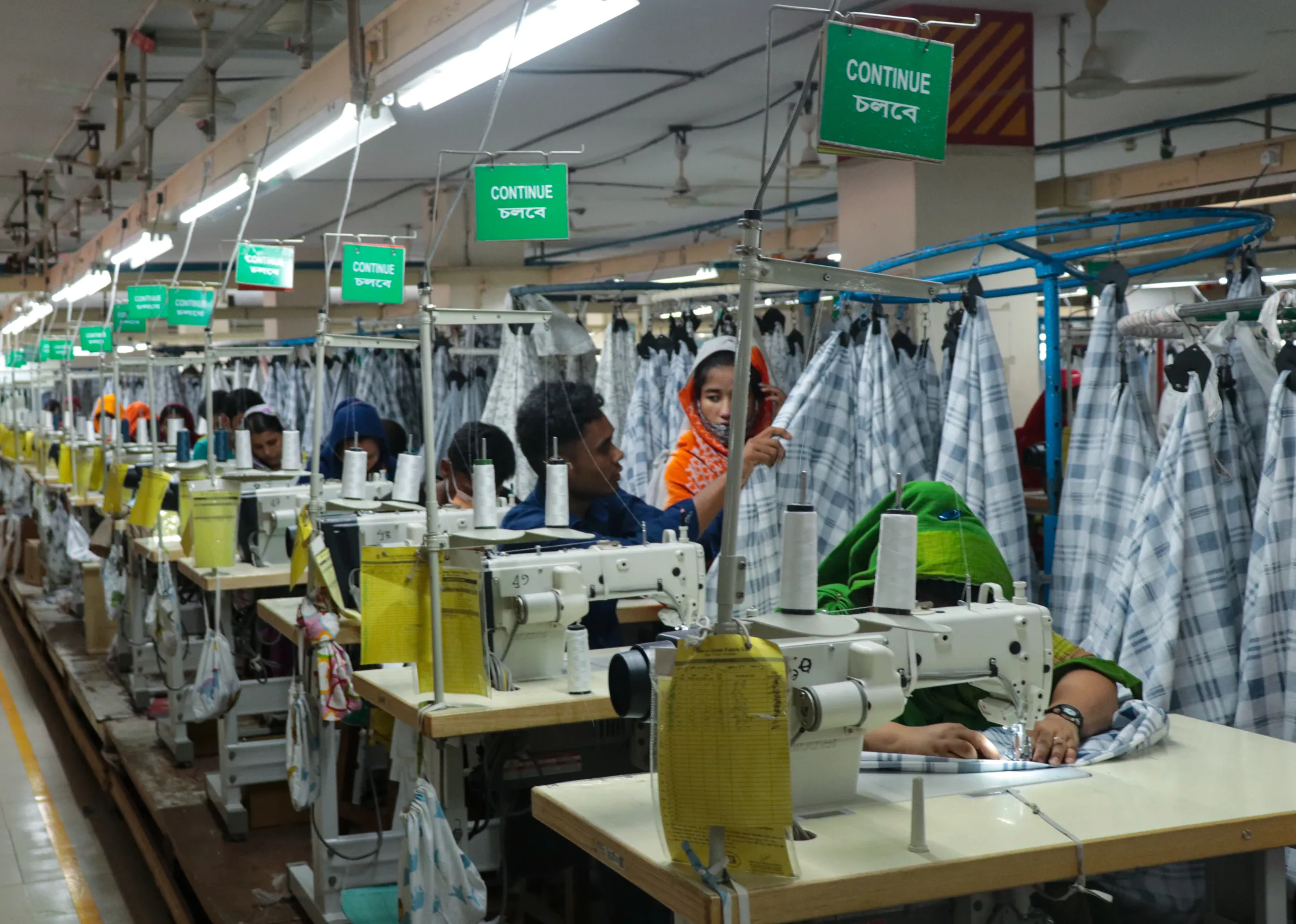 Workers on the factory floor at a Bangladeshi textile factory
