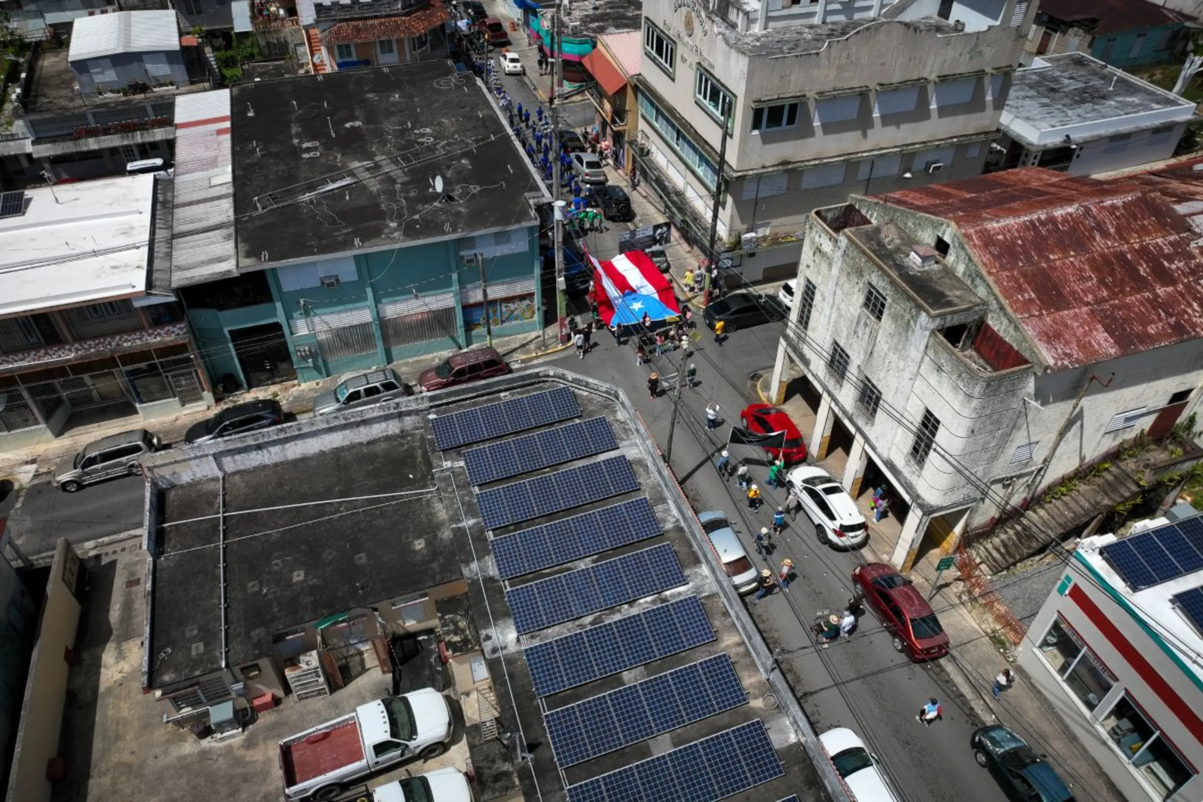 Aerial view of solar microgrid in Adjuntas, Puerto Rico. March 18, 2023. Ricardo Arduengo/Honnold Foundation/Handout via Thomson Reuters Foundation